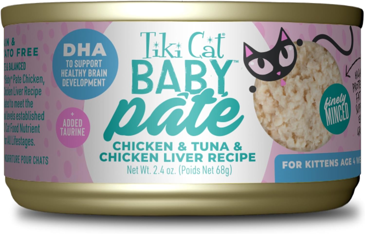 Tiki Cat Baby Pate Grain-Free Minced Chicken Tuna and Chicken Liver Kitten Canned Cat Food - 2.4 Oz - Case of 12 Default Title