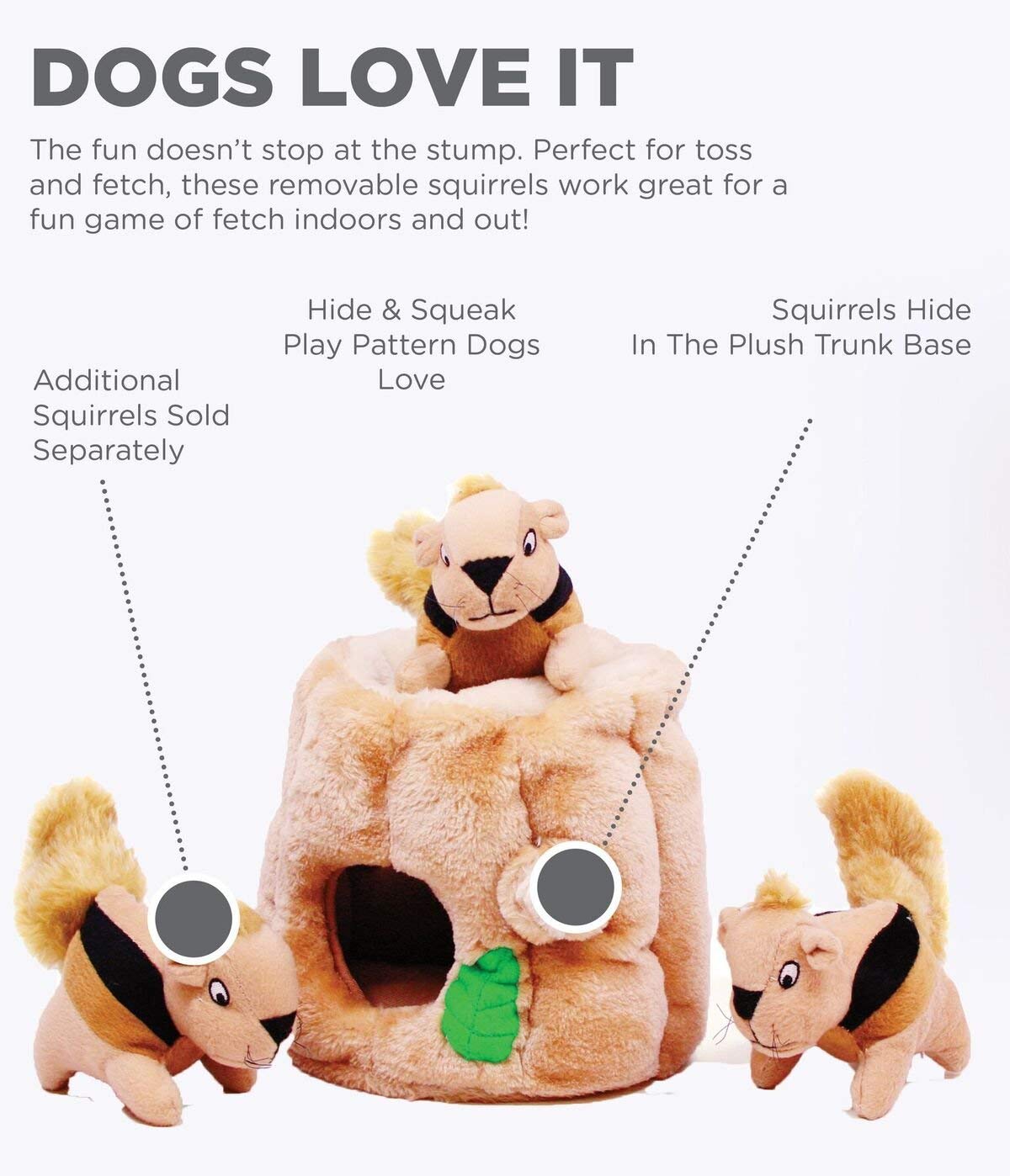 Outward Hound Hide-a-Squirrel Interactive Squeak and Plush Dog Toy - Brown - Small  