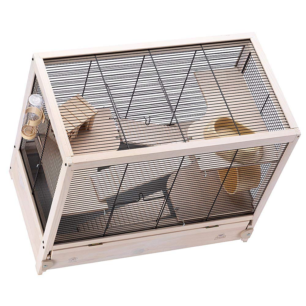 Ferplast Hampsterville Hampster Cage with Wooden Base and Accessories - Tan - 22.7" X 12.2" X 2.6" Inches  