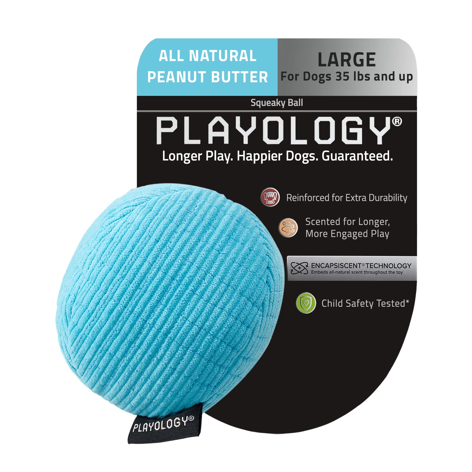 Playology Peanut Butter Scented Squeaky Ball Plush Dog Toy with Encapsiscent Technology - Large  