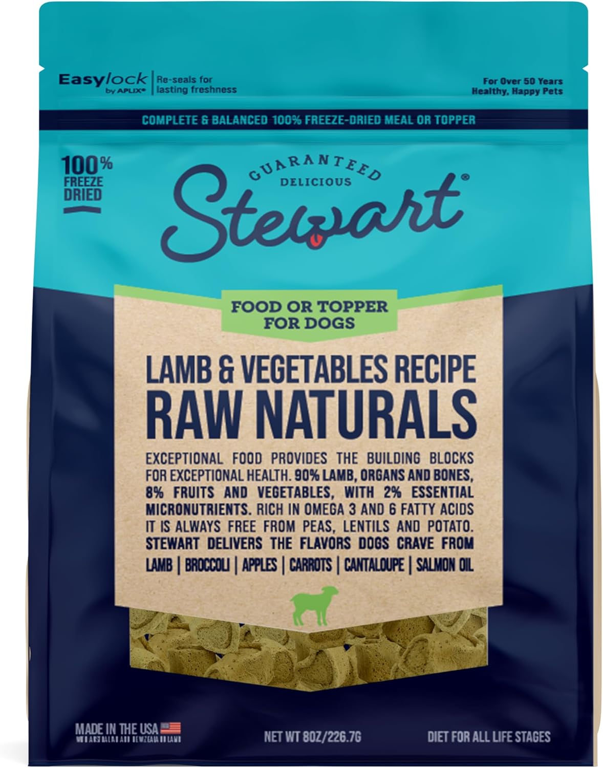 Stewart Raw Naturals Complete and Balanced Lamb and Vegetables Freeze-Dried Raw Dog Food or Topper 8 Ounce