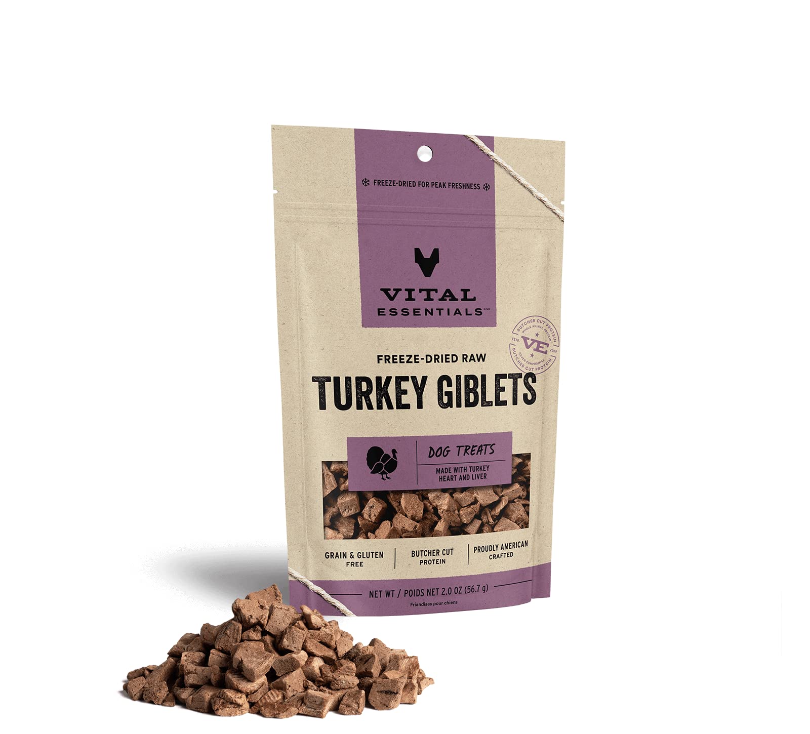 Vital Essential's Grain-Free Turkey Giblets Freeze-Dried Dog Treats - 2 Oz  