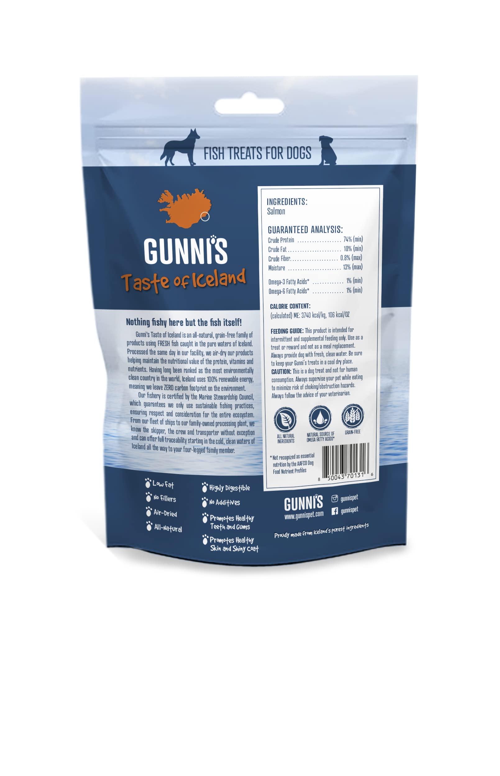 Gunnis Pet Grain-Free Salmon Skin Shorties Natural Air-Dried Dog Treats - 2 Oz