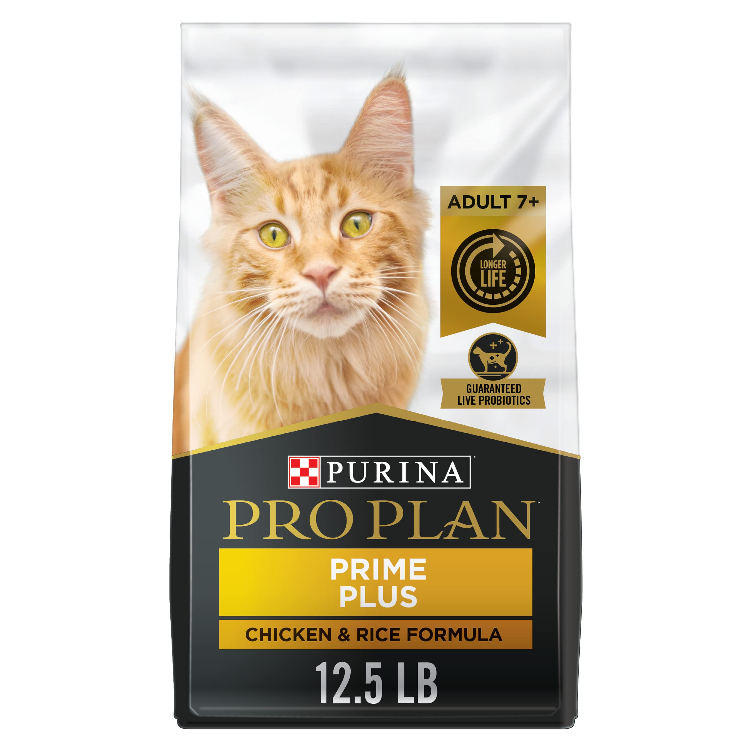 Purina Pro Plan Prime Plus Chicken and Rice 7+ Senior Adult Dry Cat Food - 12.5 Lbs - Case of 4  