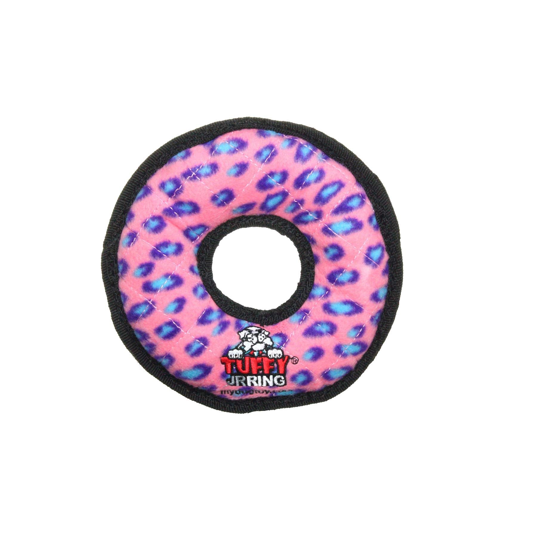 Tuffy's Junior Ring Leopard-Patterned Float and Squeak Nylon and Plush Fetch Dog Toy - Pink - Small  