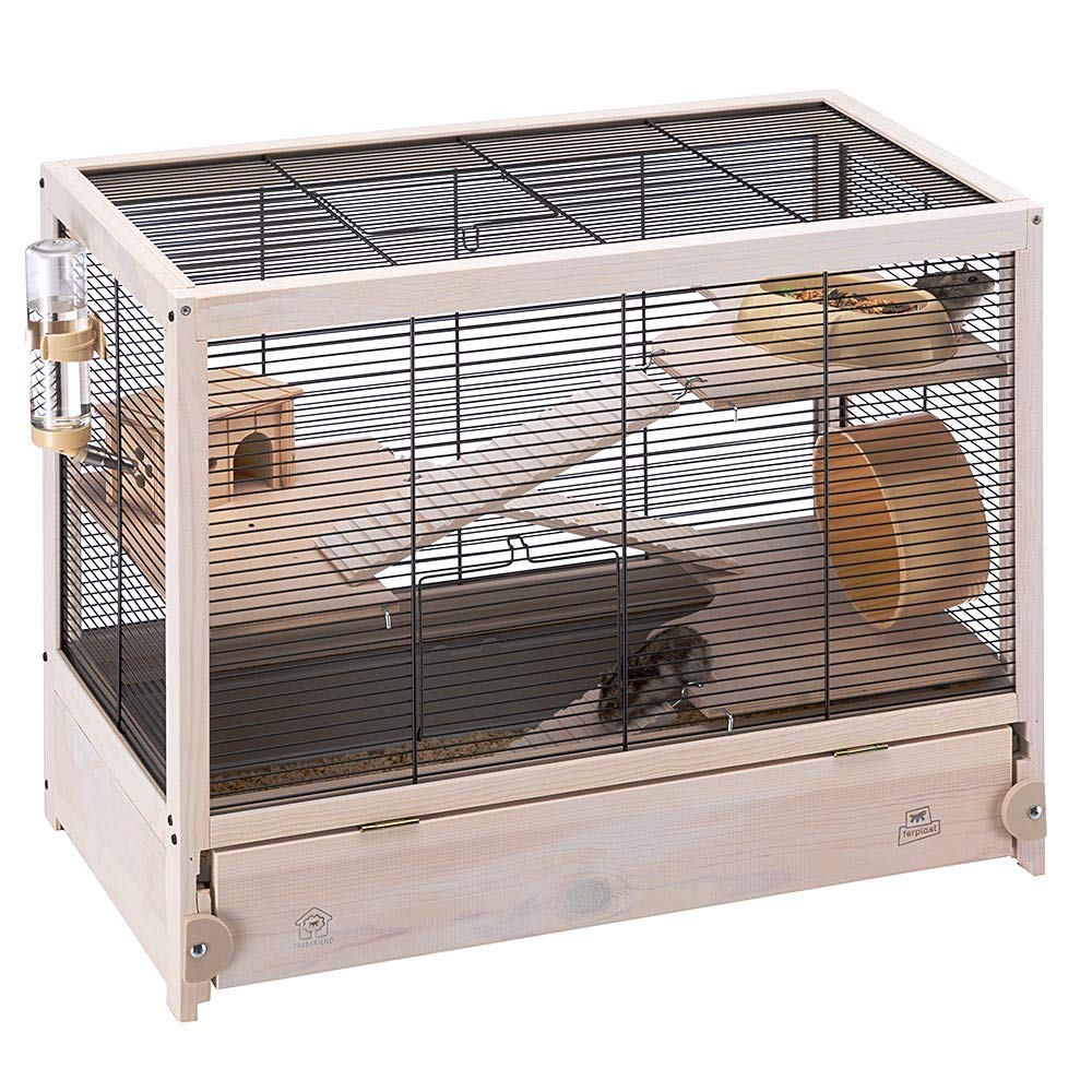 Ferplast Hampsterville Hampster Cage with Wooden Base and Accessories - Tan - 22.7