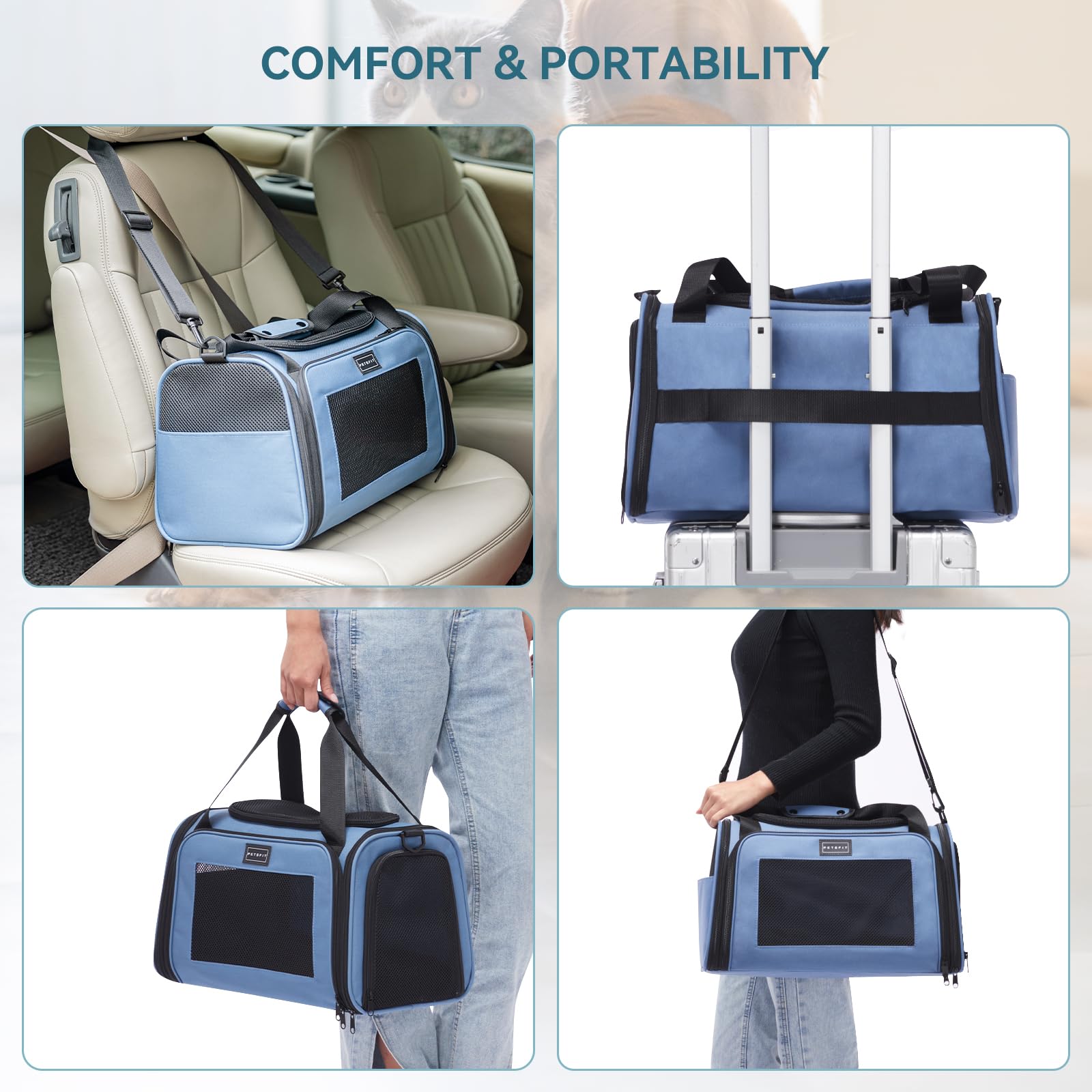 Midwest Duffy Expandable Travel Pet Carrier - Blue - Small - 16.3" X 10.1" X 9.3" Inches  