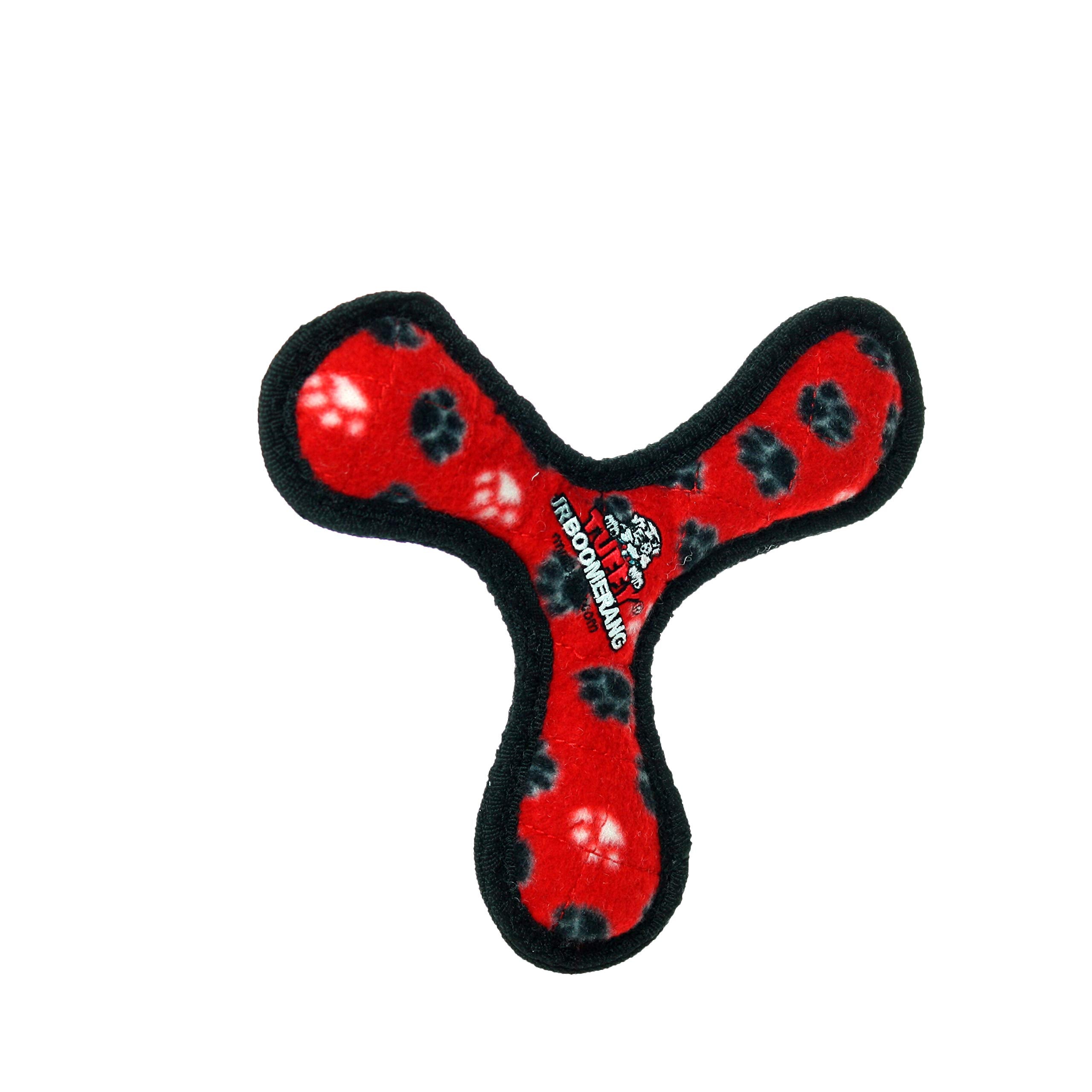 Tuffy's Ultimate Boomerang Paw-Patterned Float and Squeak Nylon and Plush Fetch Dog Toy - Red  