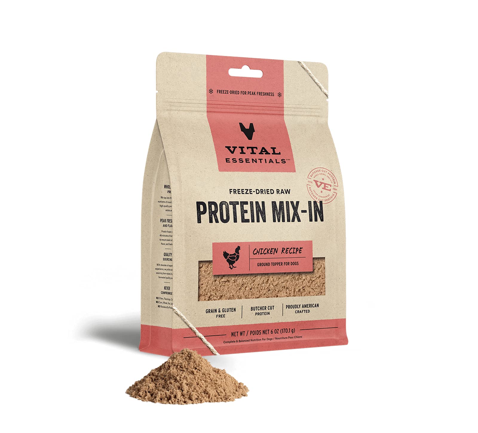 Vital Essential's Grain-Free Protein Mix-in Chicken Freeze-Dried Ground Dog Food Topper or Mixer - 6 Oz  