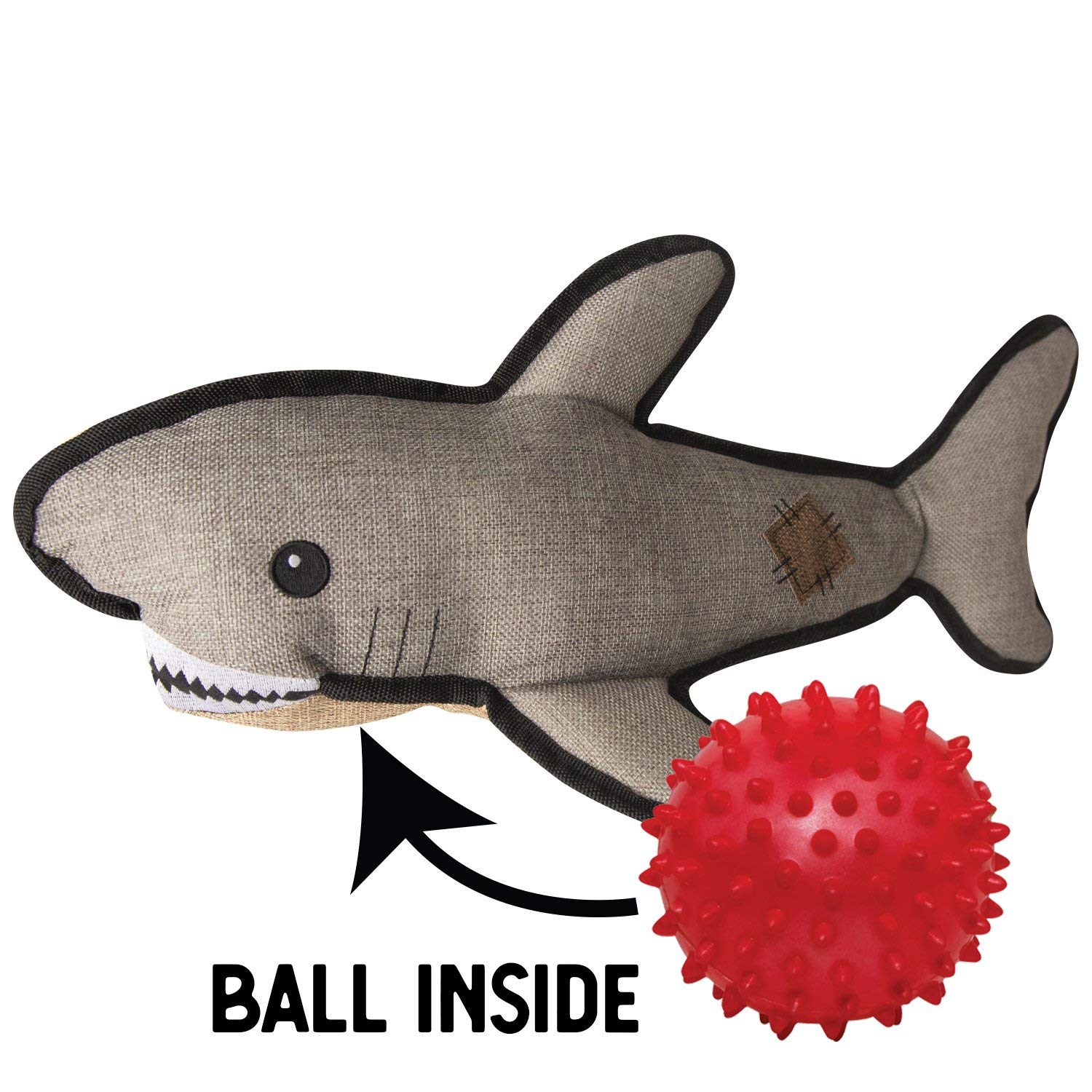 Snugarooz Saul The Shark Squeak and Crinkle Plush Nylon Dog Toy with inner Spikey Ball - 19" Inches  