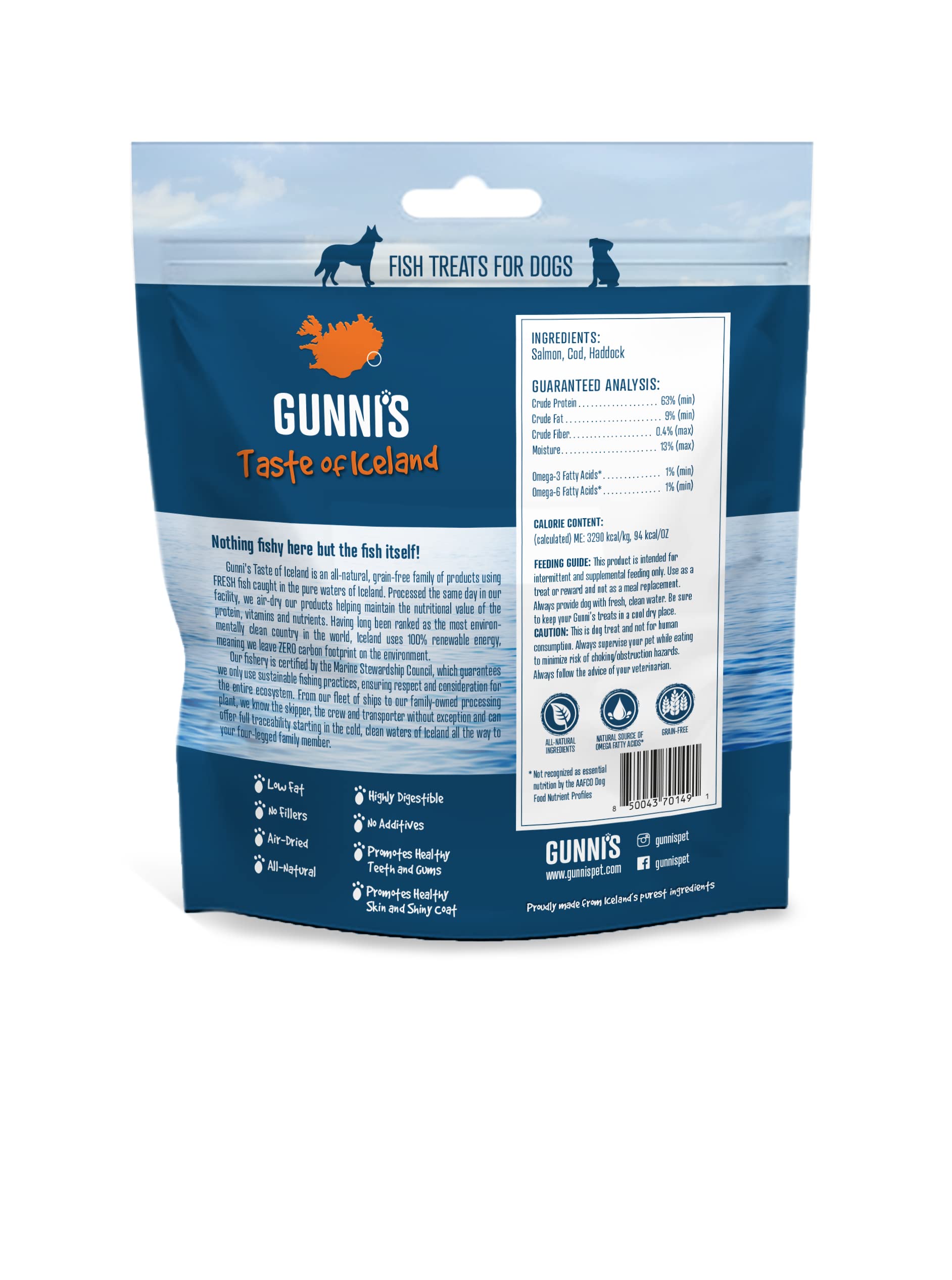 Gunnis Pet Grain-Free Salmon Skin Wafers Natural Crunchy Air-Dried Dog Treats - 5 Oz