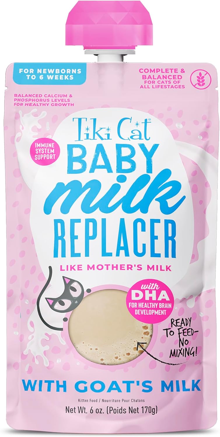 Tiki Cat Baby Milk Replacer with Goats Milk Liquid Kitten Cat Food Supplement Pouch - 6 Oz - Case of 6