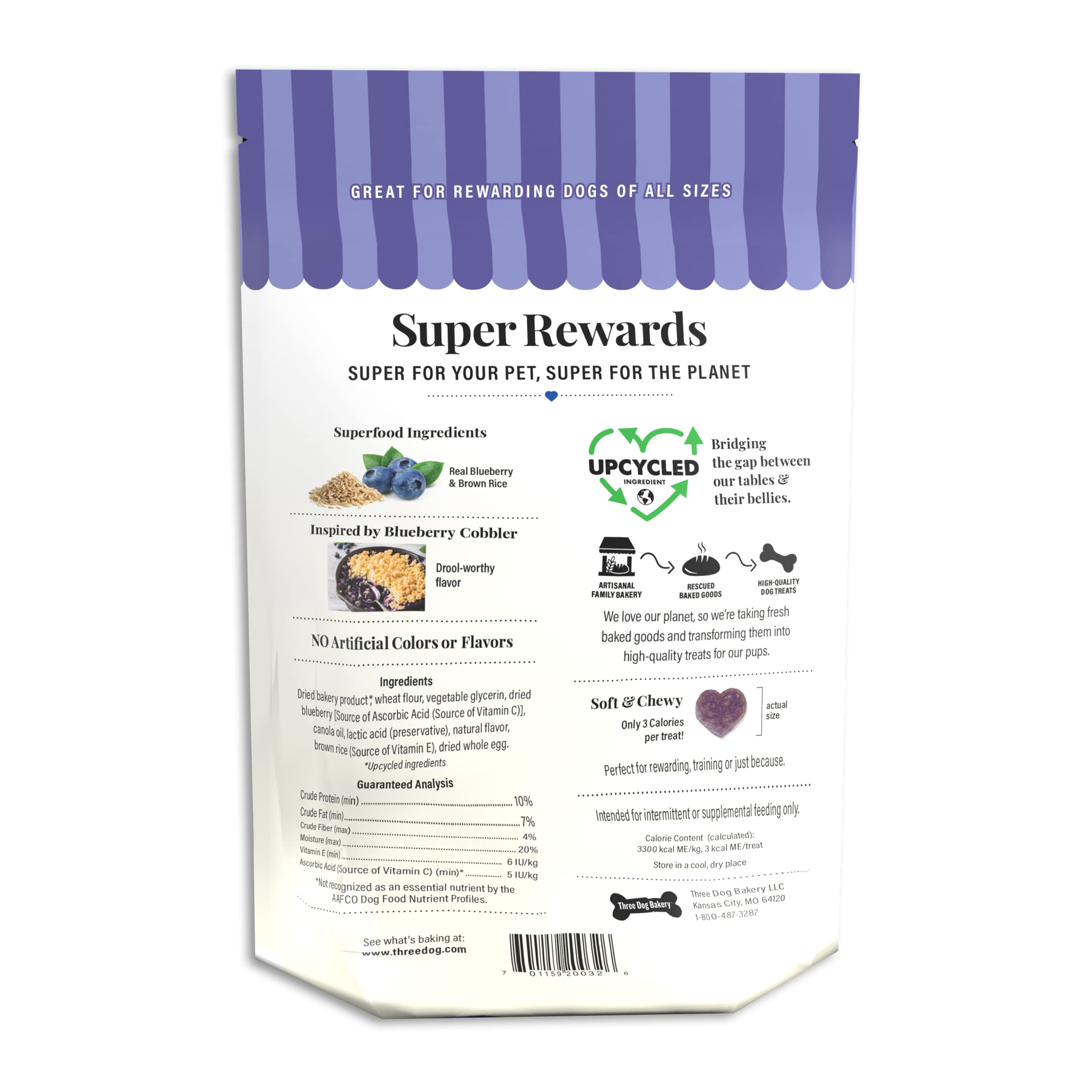 Three Dog Bakery Super Rewards Blueberry Cobbler Soft and Chewy Training Dog Treats - 8 Oz - Case of 12  