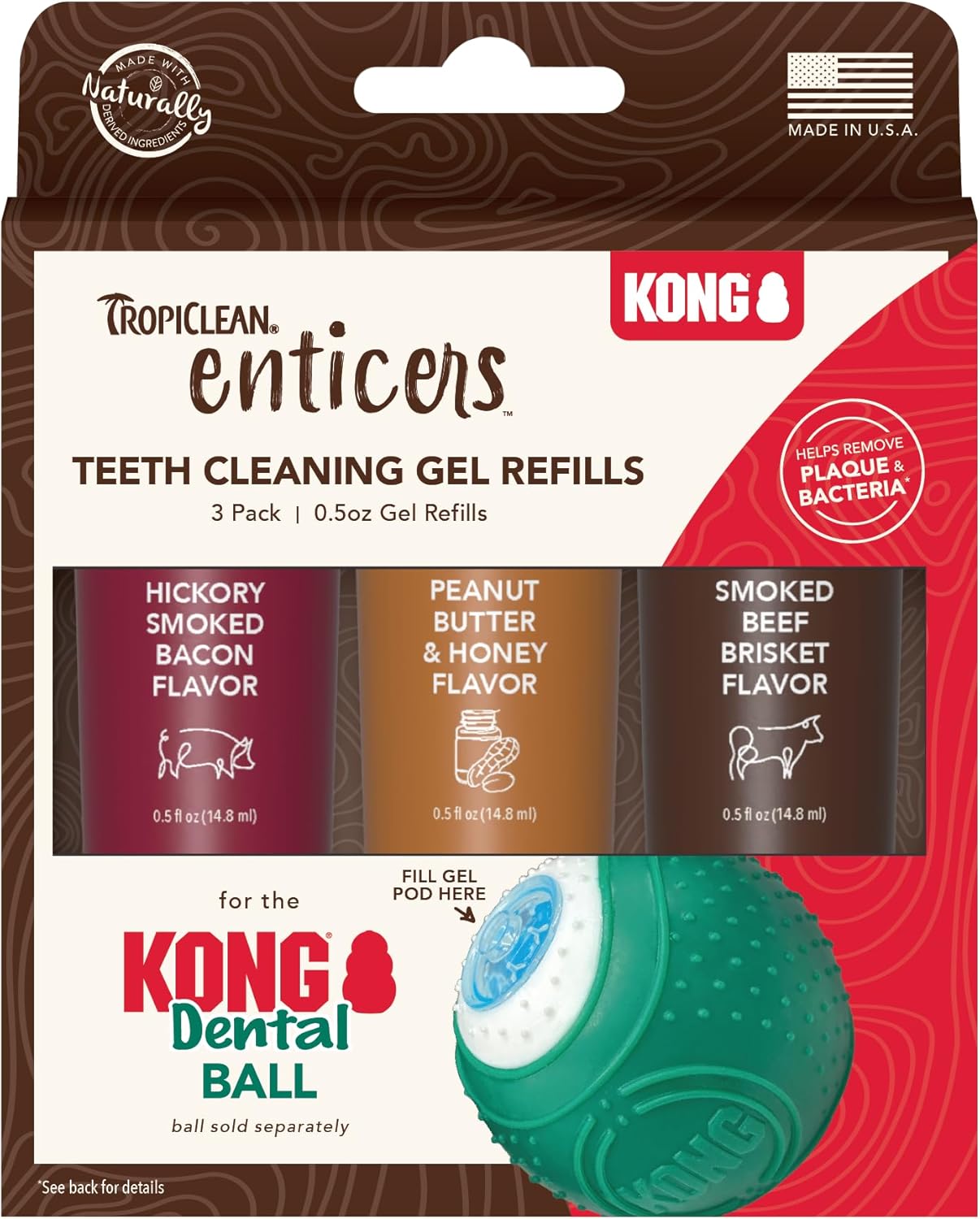 Tropiclean Enticers Smoked Bacon Beef Brisket and Peanut Butter Honey Teeth Cleaning Gel for Dogs - Variety Pack - .5 Oz - 3 Pack 