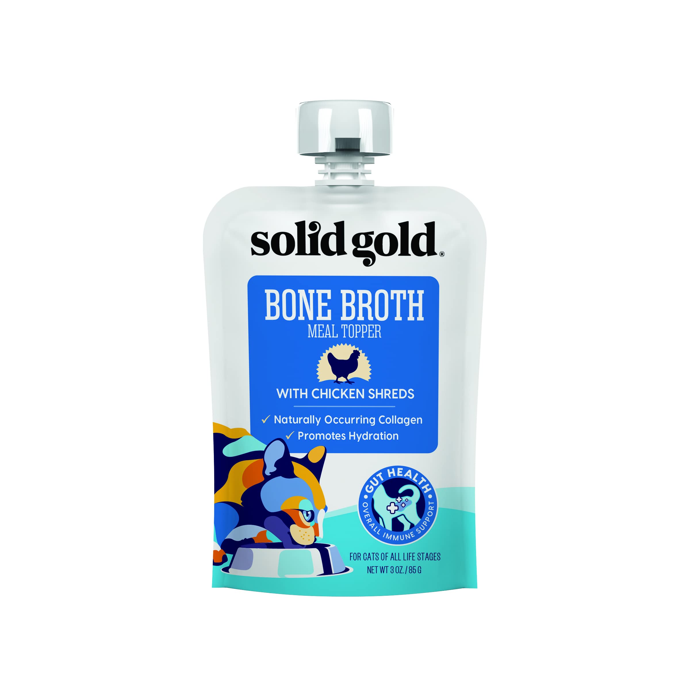 Solid Gold Bone Broth with Chicken Shreds Cat Food Meal Topper Pouch - 3 Oz - Case of 12  