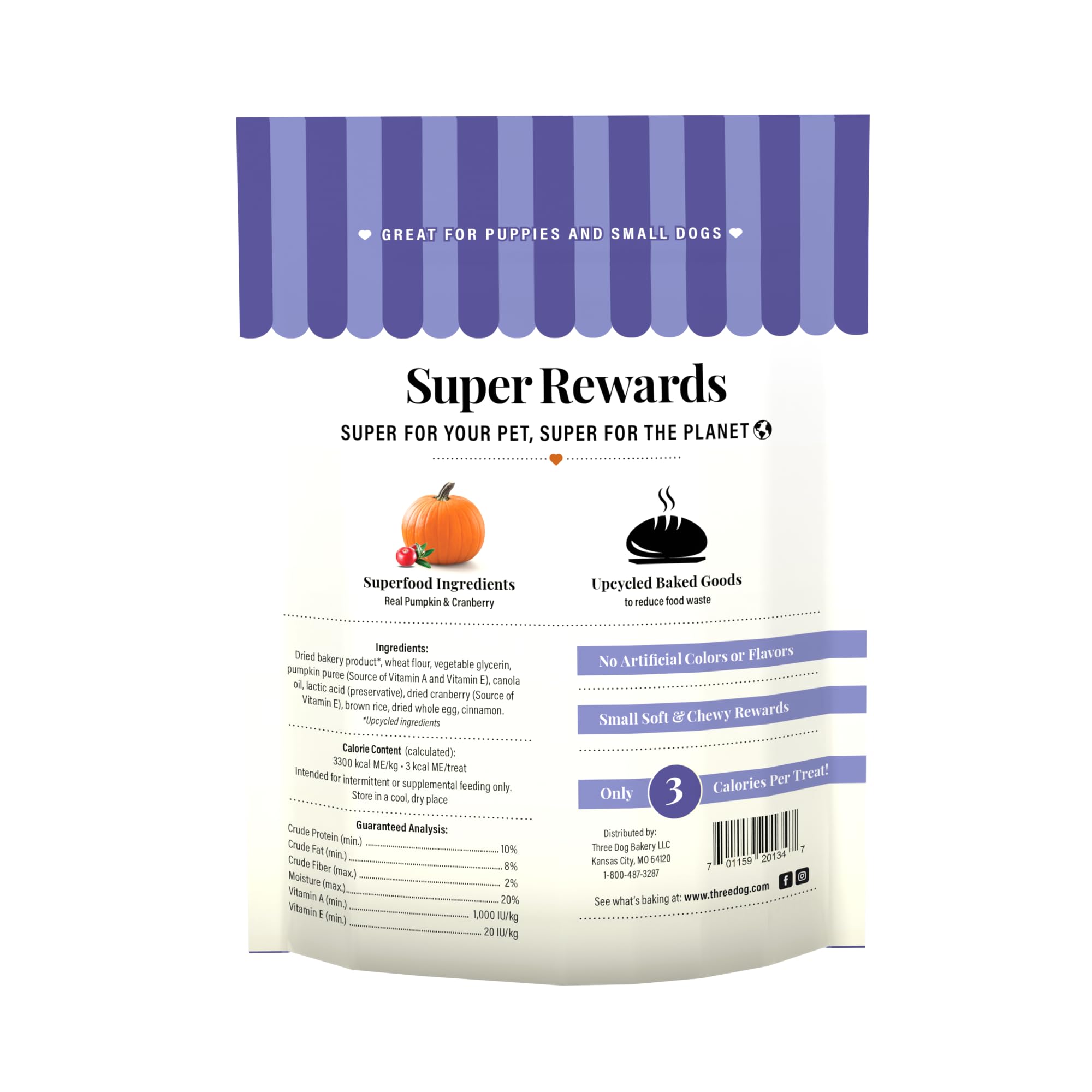 Three Dog Bakery Super Rewards Pumpkin and Cranberry Soft and Chewy Training Dog Treats - 5 Oz - Case of 12  