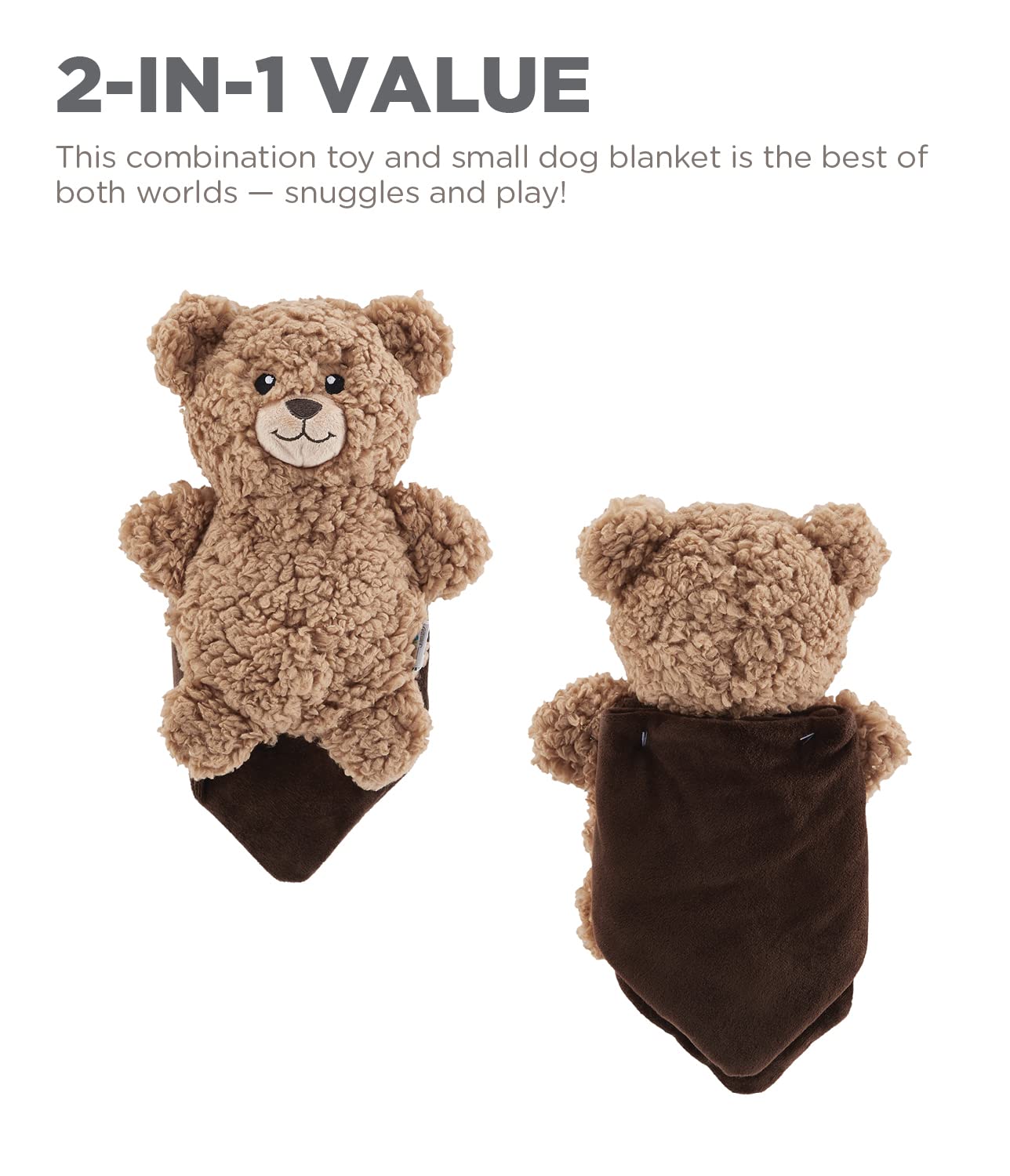 Outward Hound Blanket Buddies Bear Treat Hiding and Squeak Plush Dog Toy - Brown  