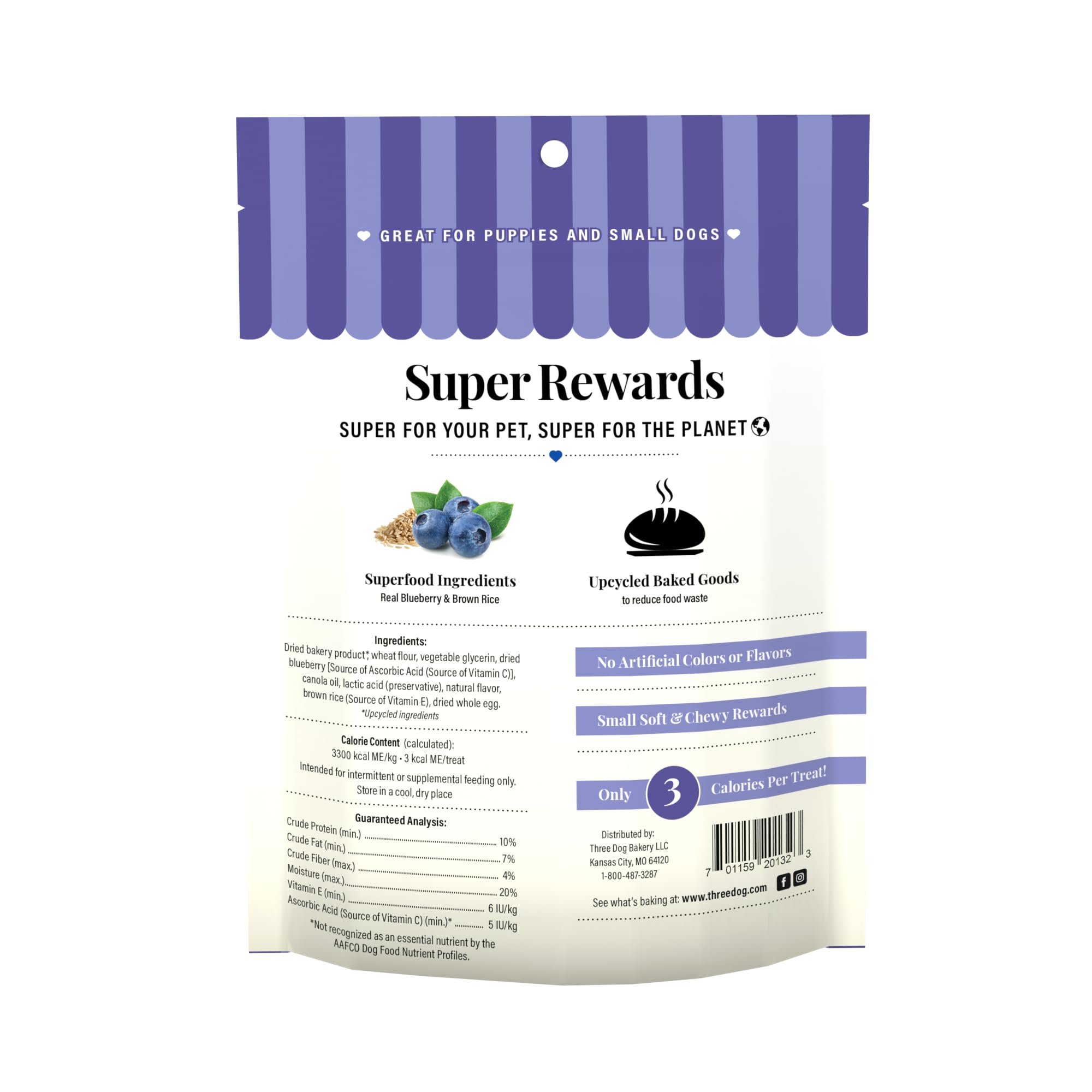 Three Dog Bakery Super Rewards Blueberry Cobbler Soft and Chewy Training Dog Treats - 5 Oz - Case of 12  