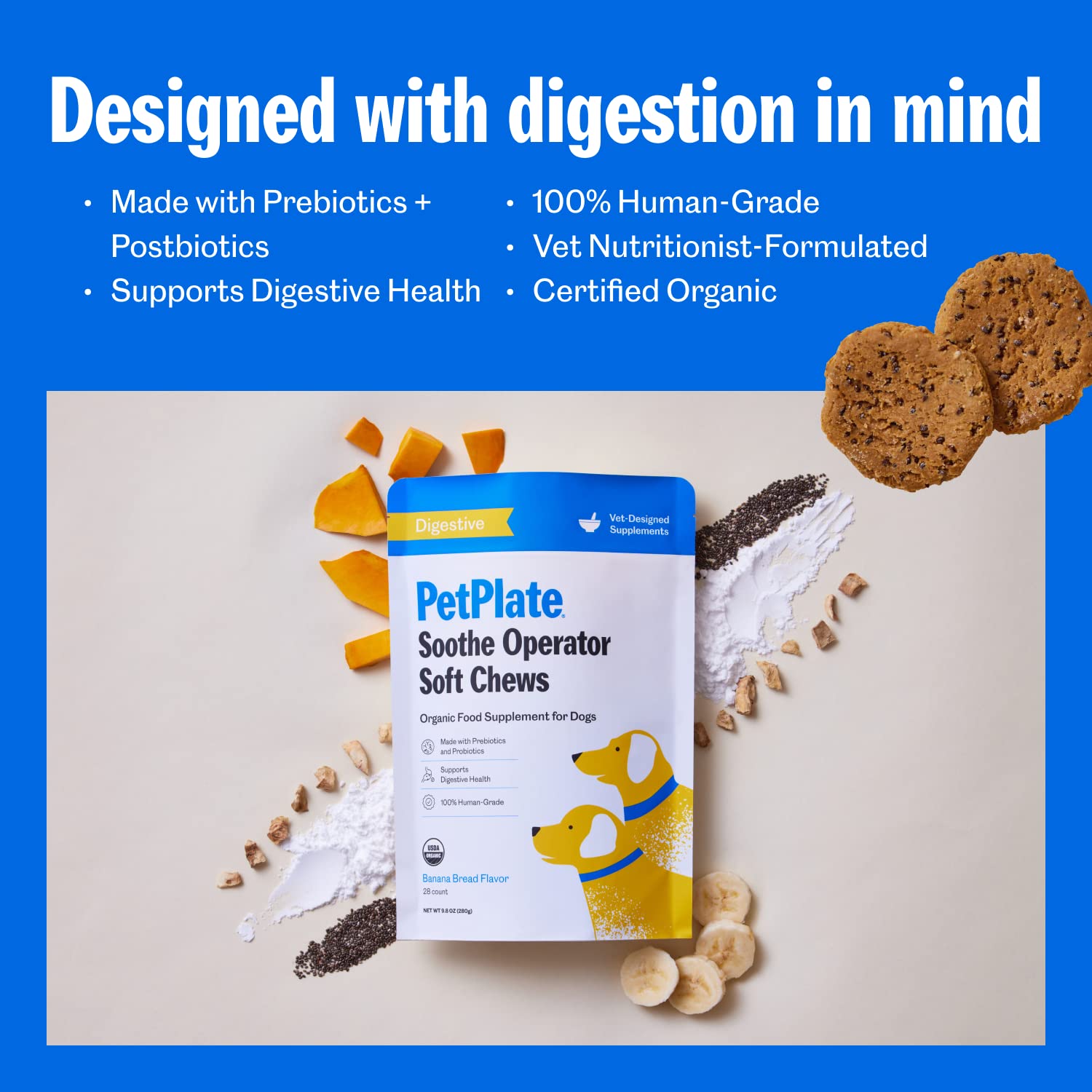 Pet Plate Soothe Operator Digestive Support Soft Chews Dog Supplements - 9.8 Oz  