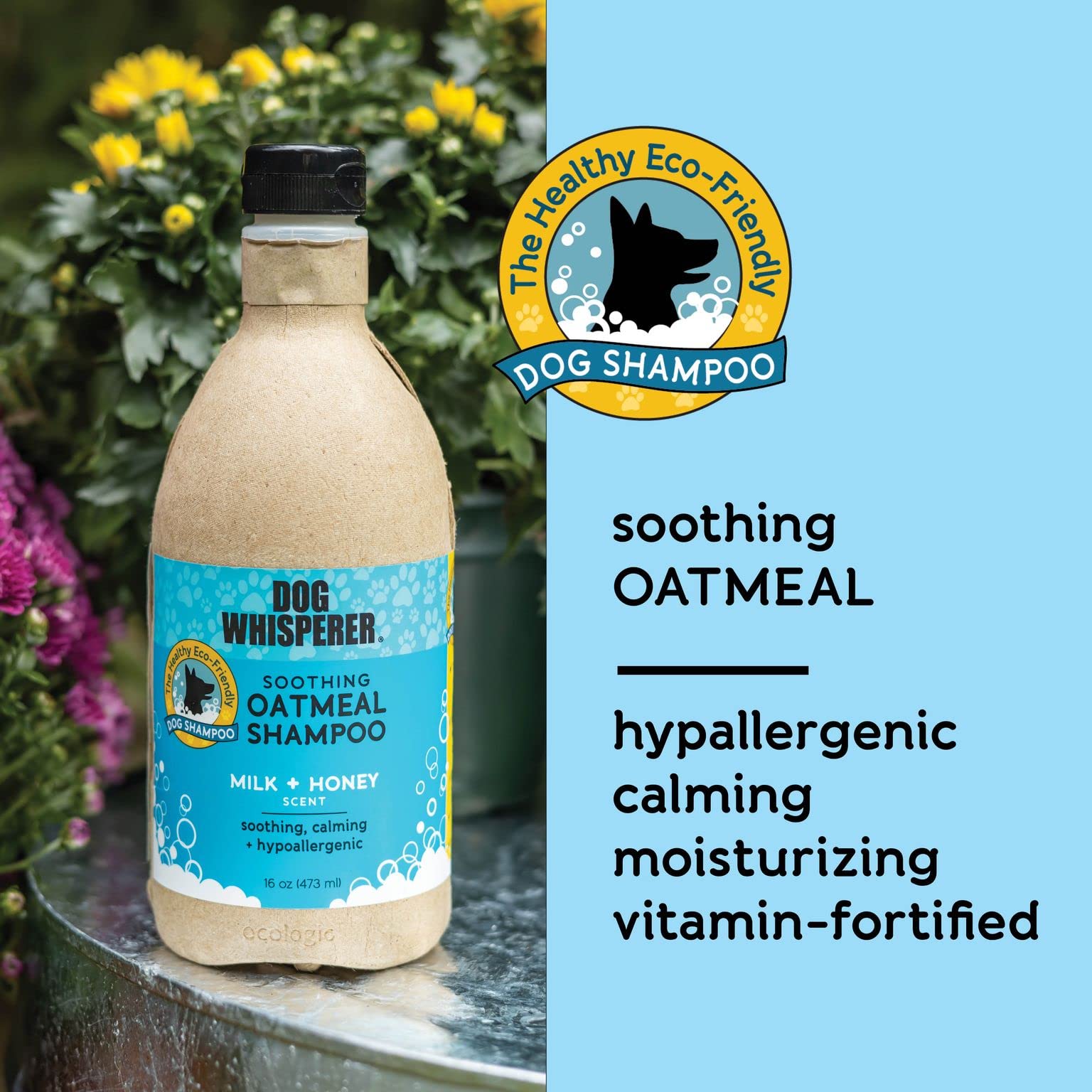 YAYA Organics Dog Whisperer Hypo-allergenic and Calming Milk and Honey Scent Soothing Oatmeal Dog Shampoo - 16 Oz  