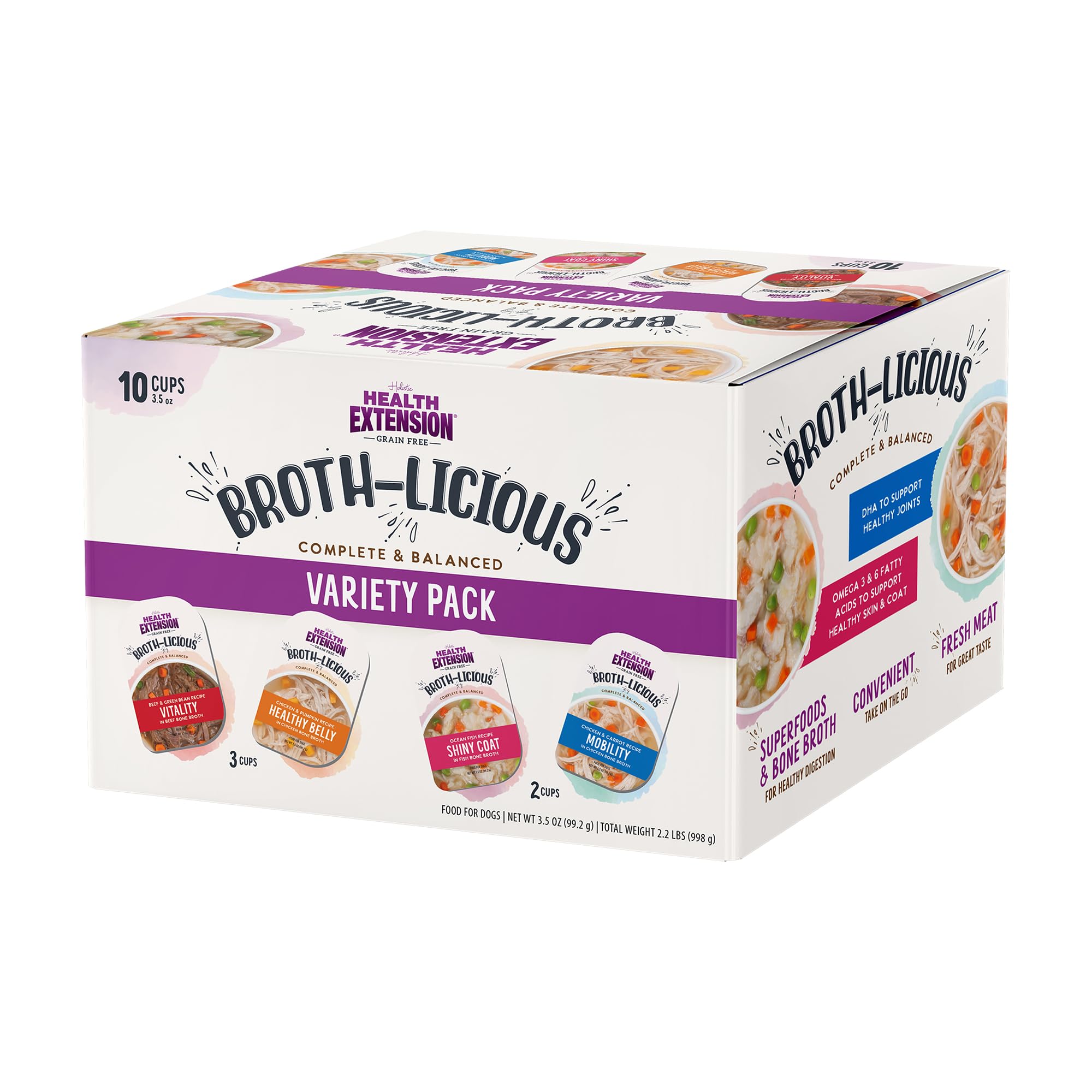 Health Extension Broth-Licious Vitality Digestion Skin and Mobility Wet Dog Food Trays - Variety Pack - 3.5 Oz - 10 Pack - Case of 2 Default Title