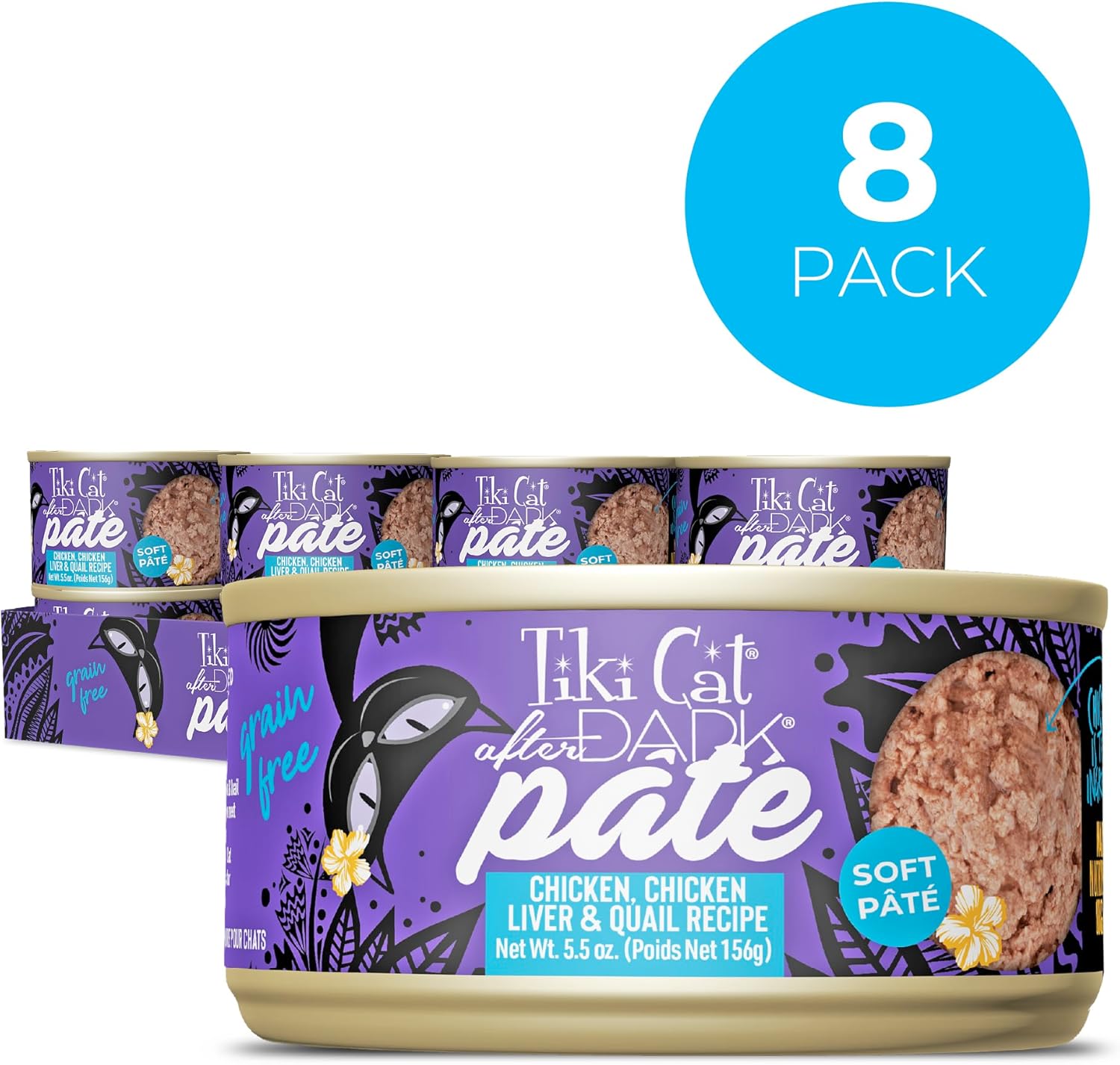 Tiki Cat After Dark Soft Pate Grain-Free Chicken Liver and Qual Adult Canned Cat Food - 5.5 Oz - Case of 8
