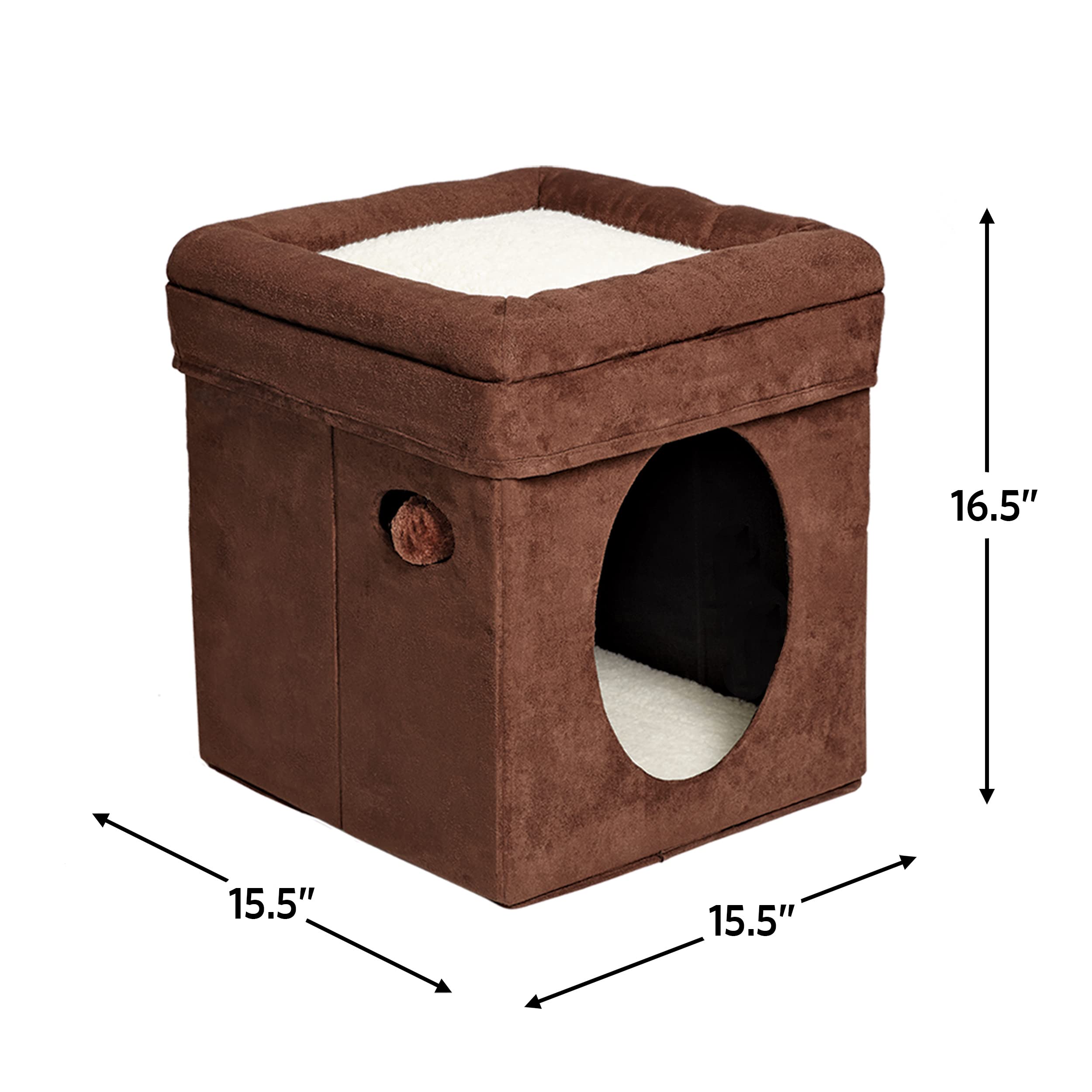 Midwest Nuvo Curious Cat Cube Cat House with Teaser - Brown/Beige  