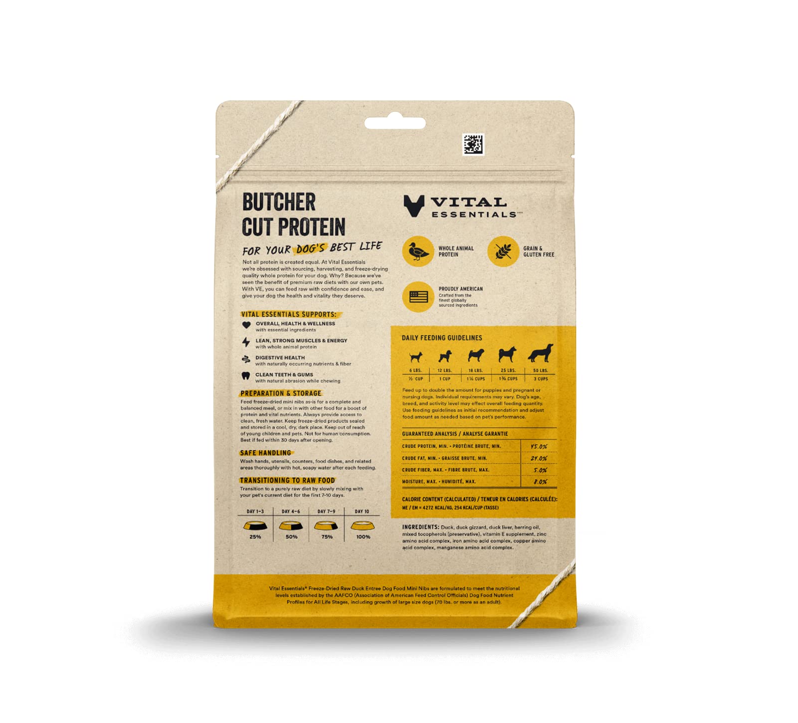 Vital Essential's Grain-Free Duck Entrée Mini Nibs Freeze-Dried Dog Food - 5.5 Oz  
