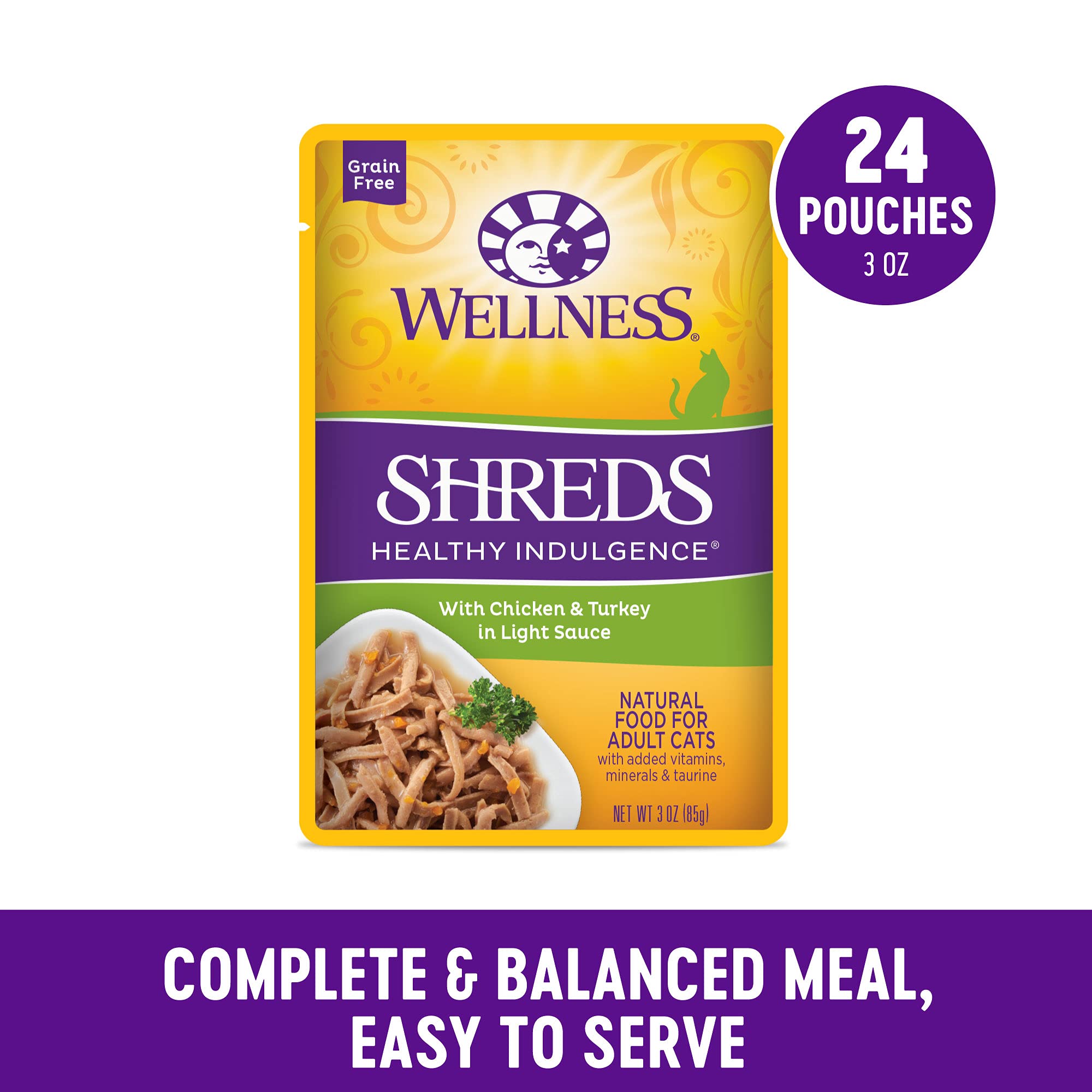 Wellness Healthy Indulgence Shreds Chicken and Turkey in Light Sauce Adult Wet Cat Food Pouch - 3 Oz - Case of 24  