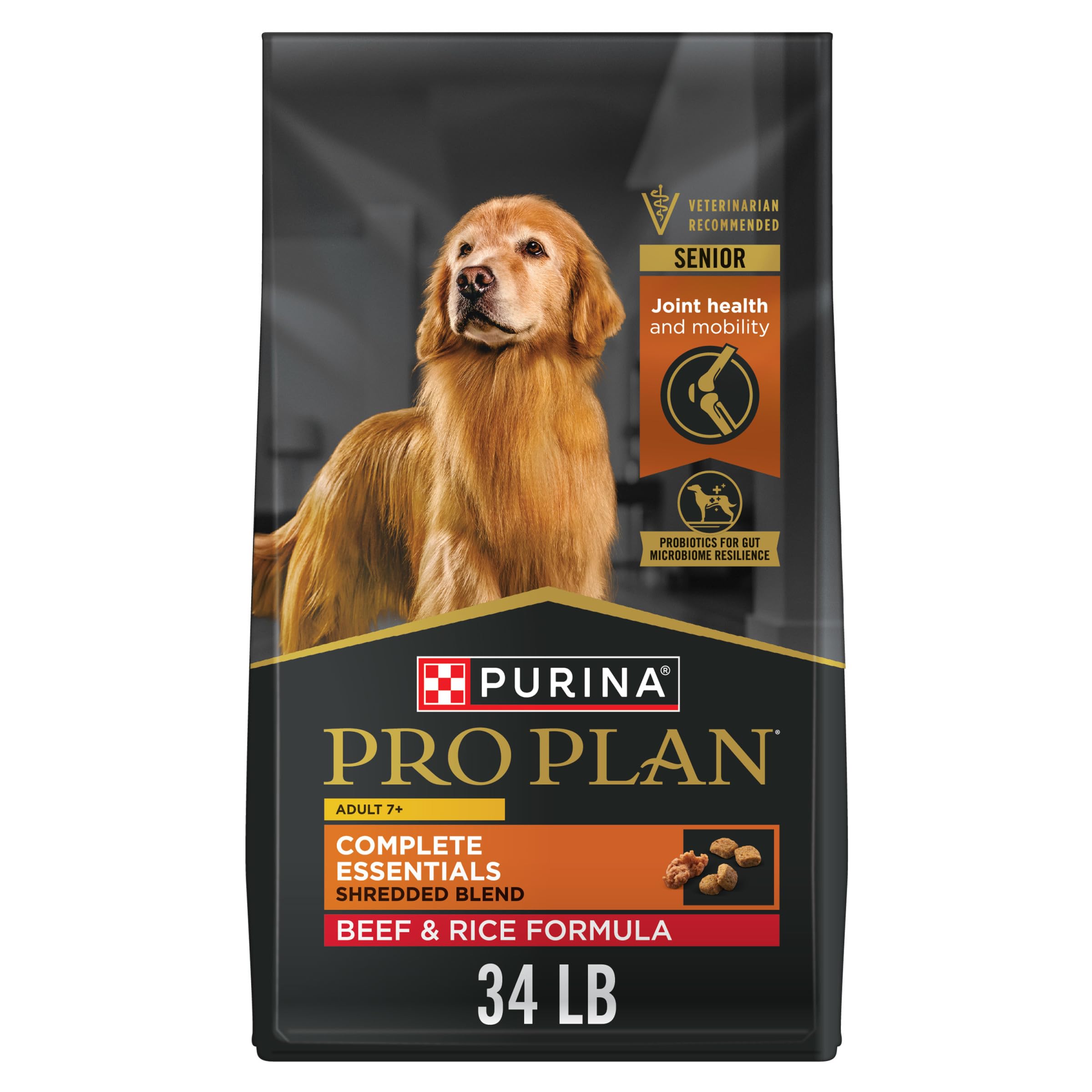 Purina Pro Plan Complete Essentials Shredded Blend Beef and Rice 7+ Senior Adult Small-Breed Dry Dog Food - 34 Lbs  