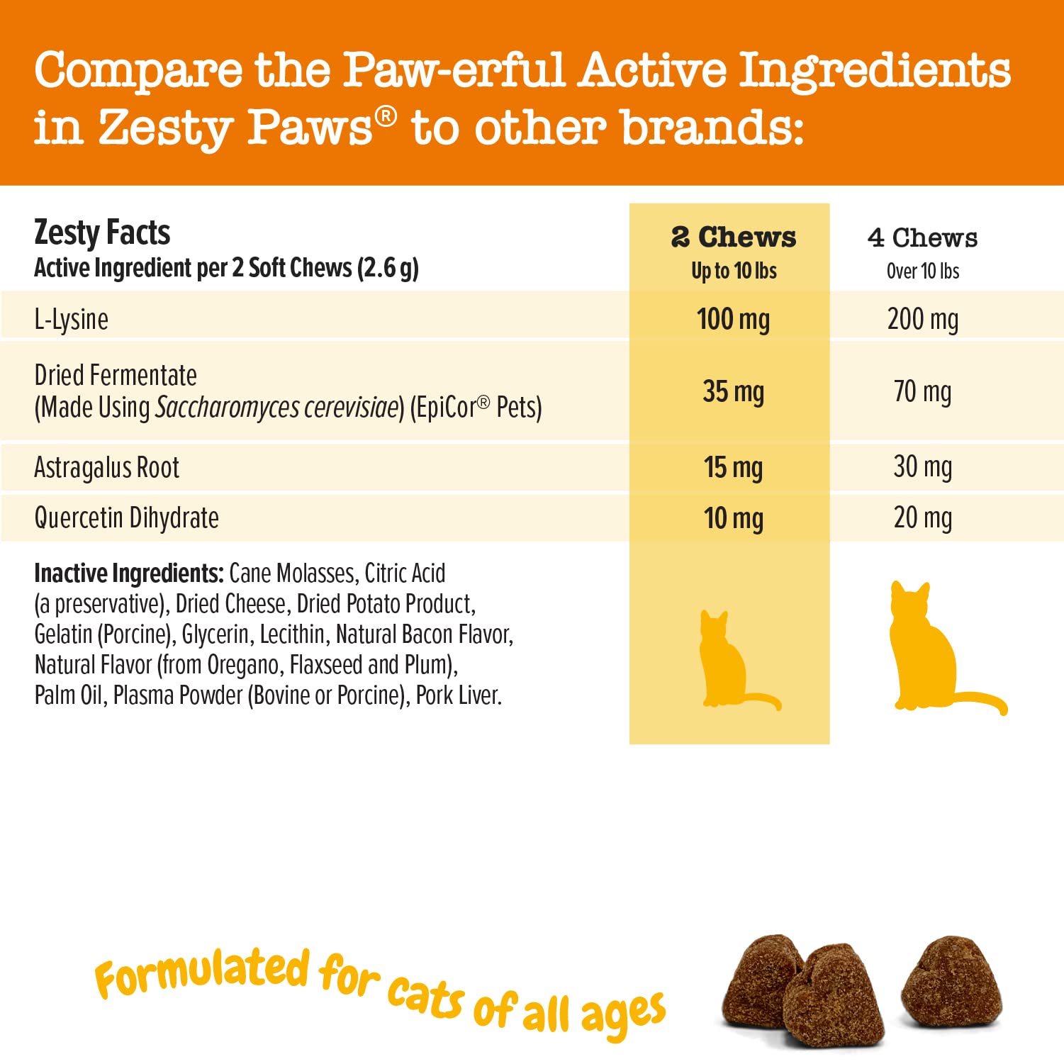 Zesty Paws Aller-Immune Alergy and Immune Support Bacon Flavor Soft Chew Cat Supplements - 60 Count  