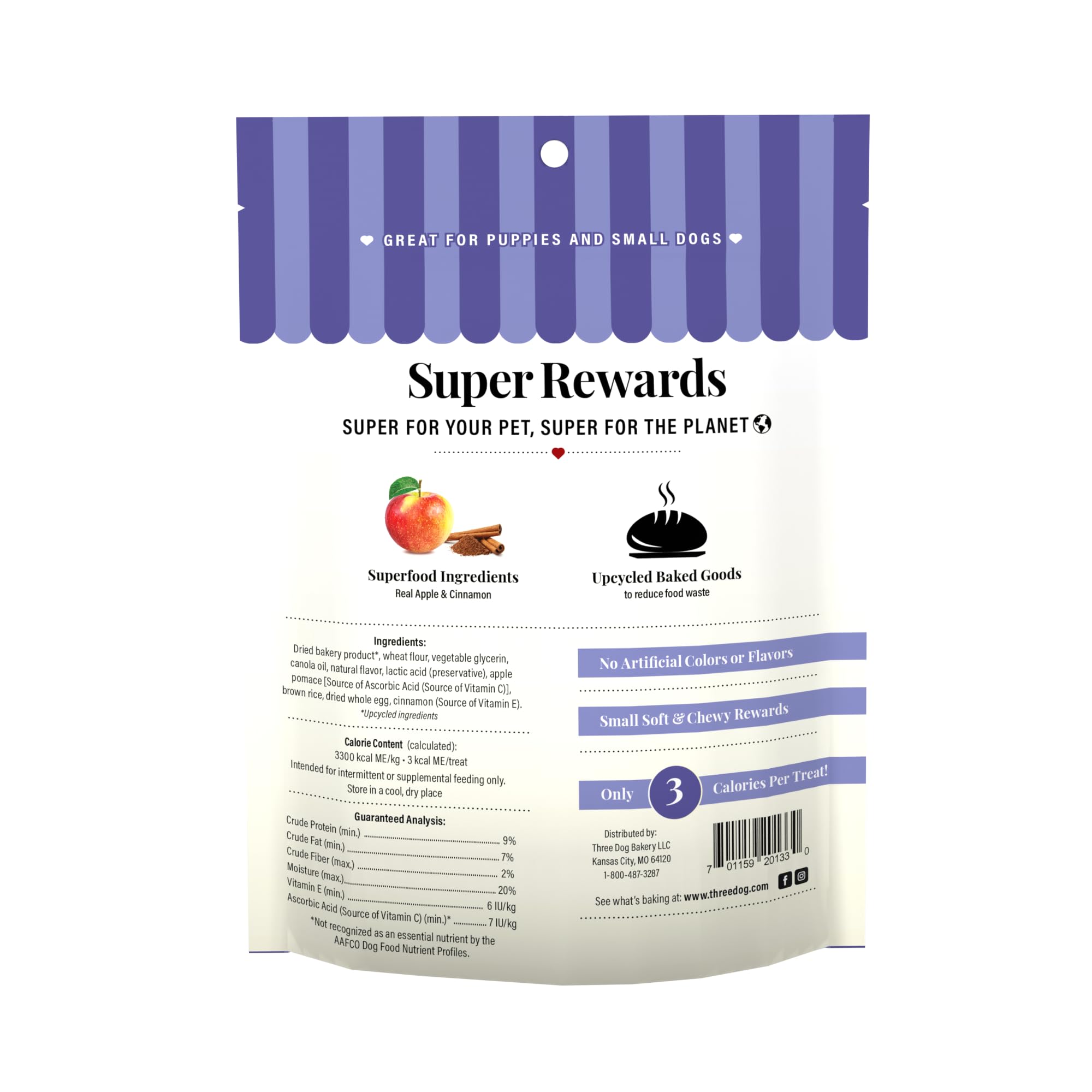 Three Dog Bakery Super Rewards Orchard Apple Pie Soft and Chewy Training Dog Treats - 5 Oz - Case of 12  