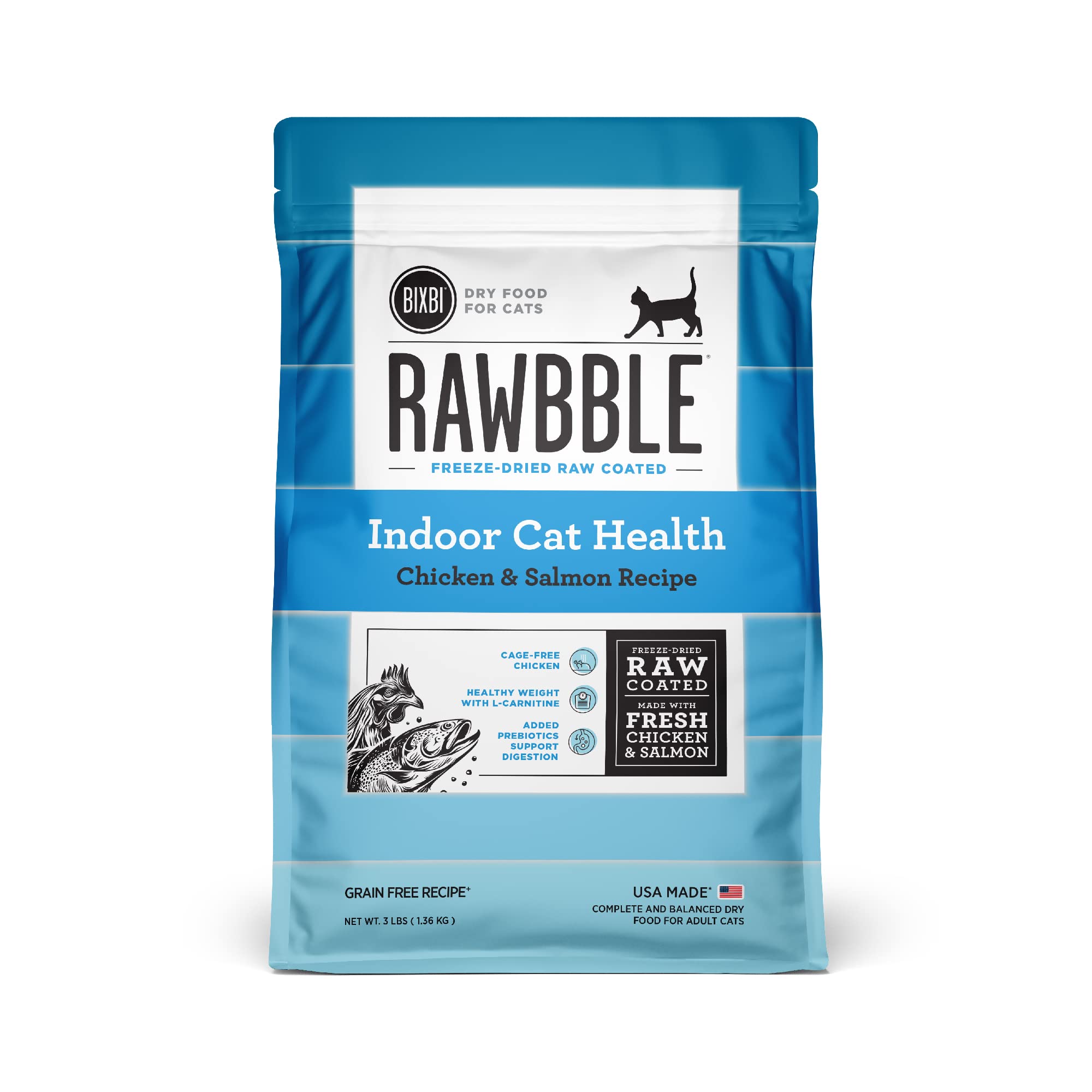 Bixbi Rawbble Chicken and Salmon Indoor Dry Cat Food - 3 Lbs  