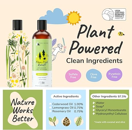 KIN + KIND Lemongrass Scented Flea and Tick Relief Cat and Dog Shampoo - 12 Oz