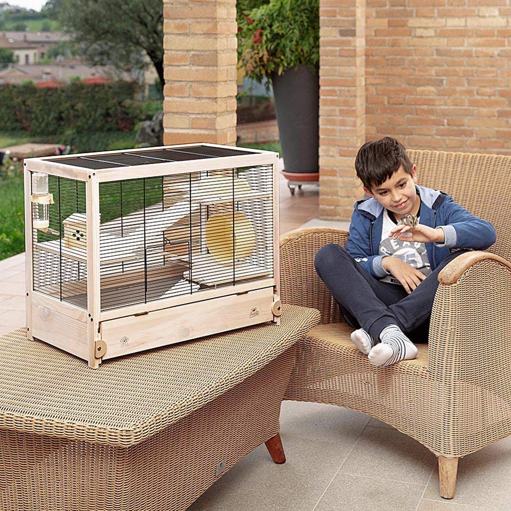 Ferplast Hampsterville Hampster Cage with Wooden Base and Accessories - Tan - 22.7