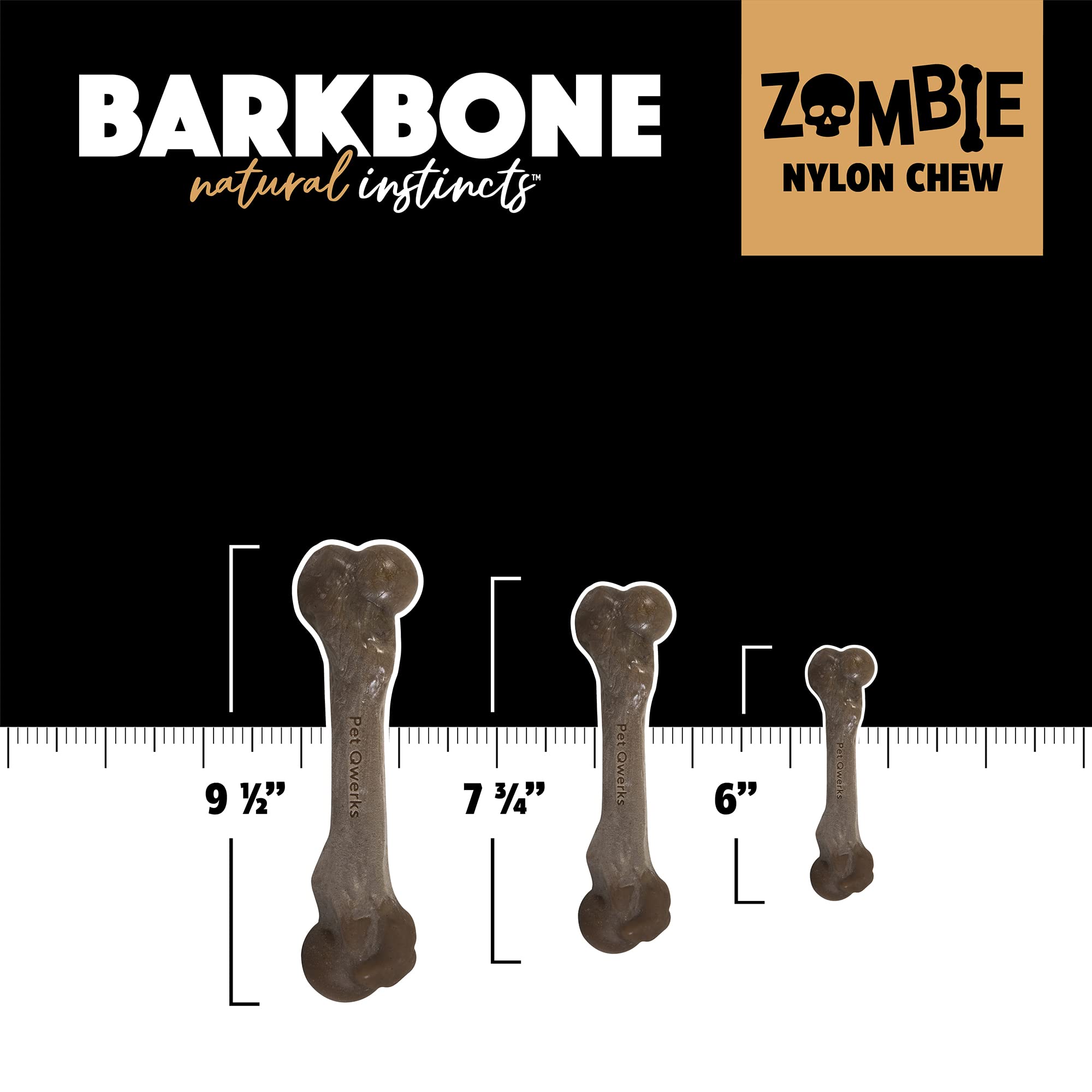 Pet Qwerks Barkbone Zombie Flavored Fetch and Chew Dog Toy - Bacon - Large  