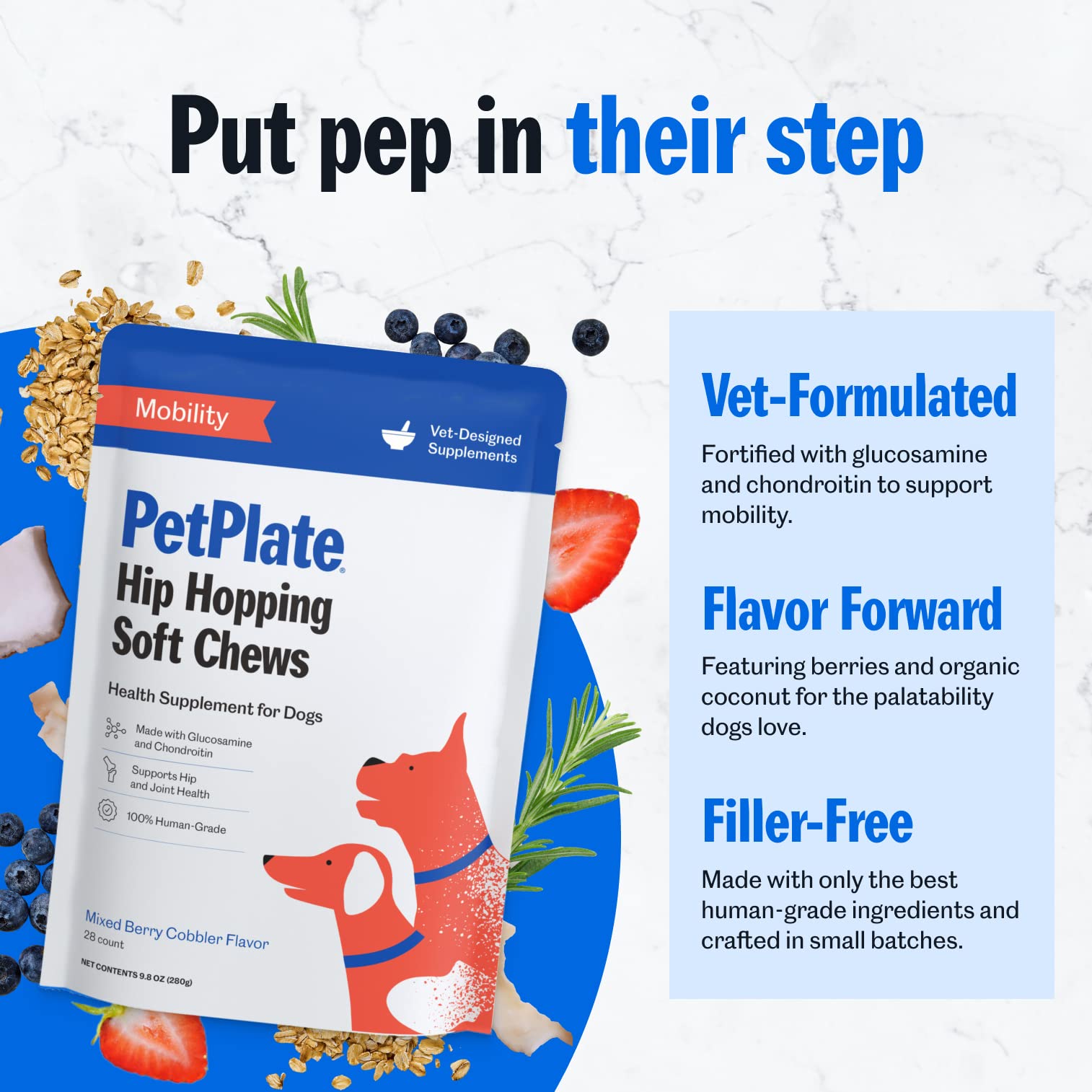 Pet Plate Hip Hopping Hip and Joint Care Soft Chews Dog Supplements - 9.8 Oz  