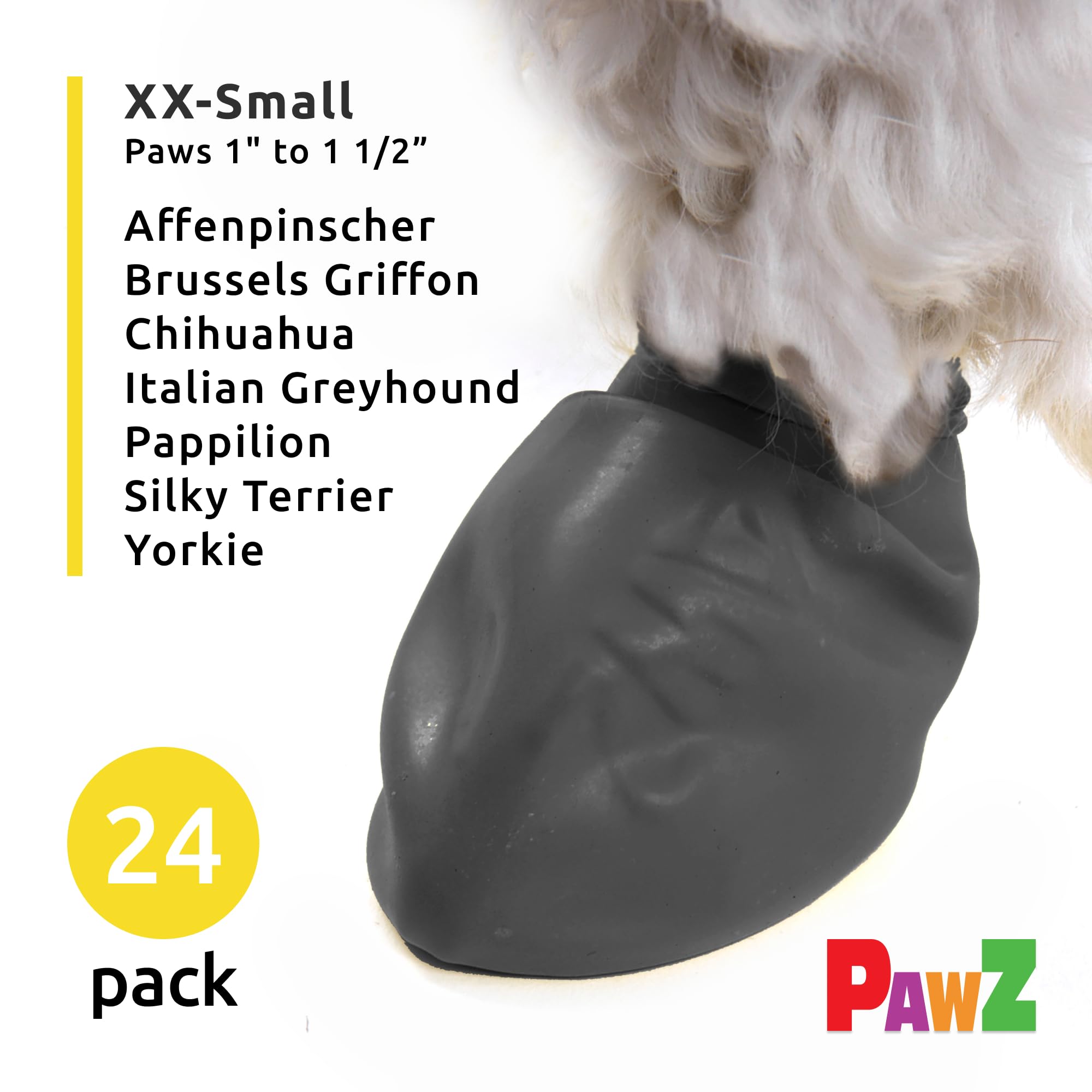 Pawz Waterproof Disposable and Reusable Rubberized Dog Boots - Black - XX-Small - 12 Pack  