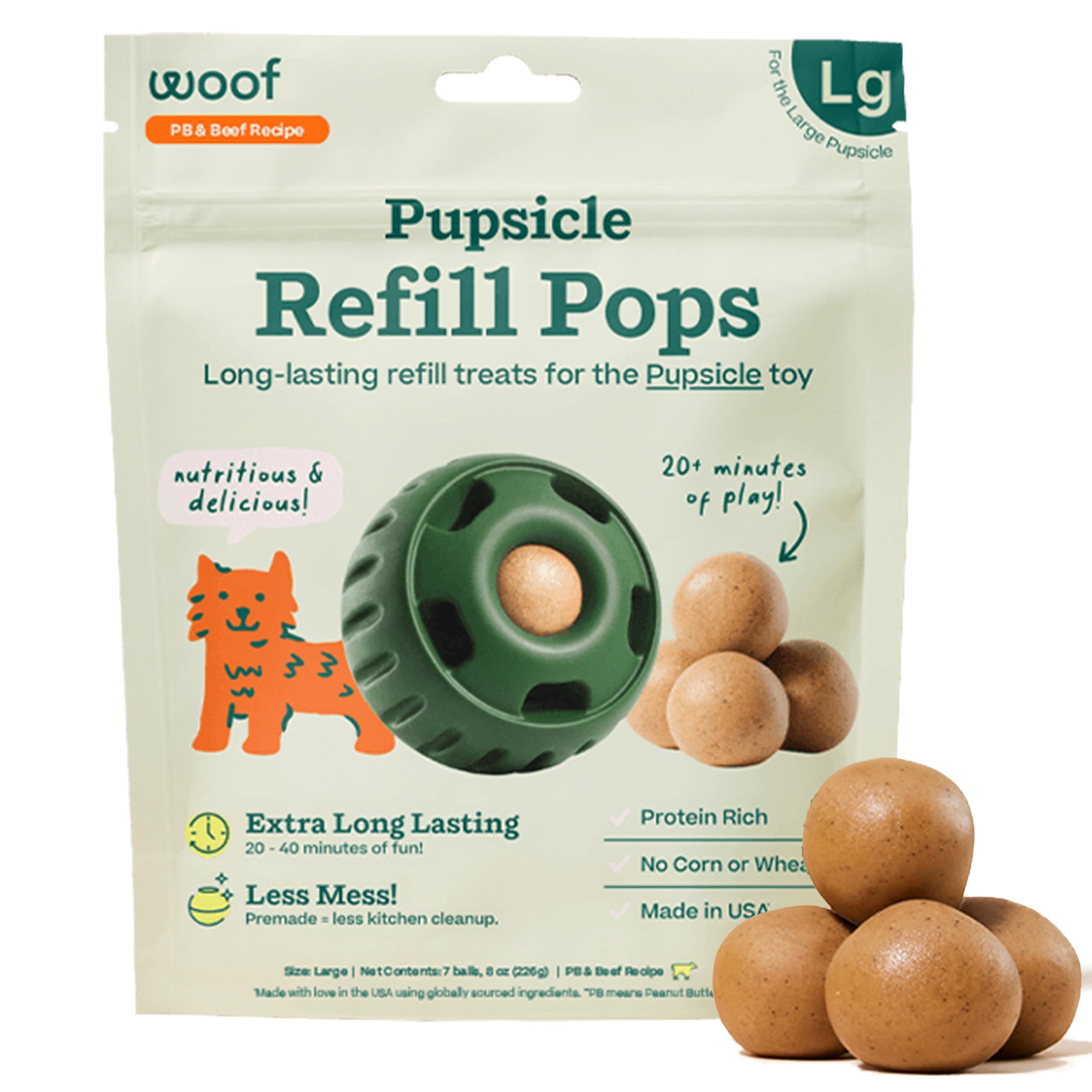 Woof Pops Freezable Peanut Butter and Beef Dog Treats - Pupsicle Refill Pops