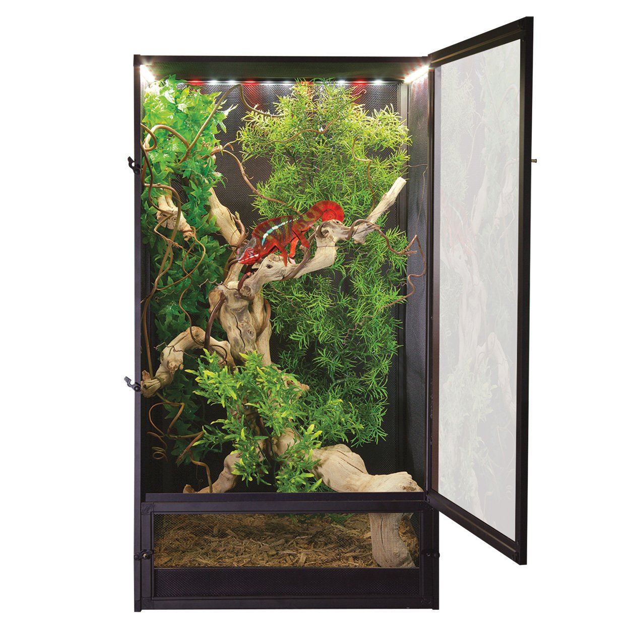 Zoo Med Laboratories ReptiBreeze LED Deluxe Reptile Cage with Open-Air Aluminum Screen - Medium - L:16" X W:16" X H:30" Inches  