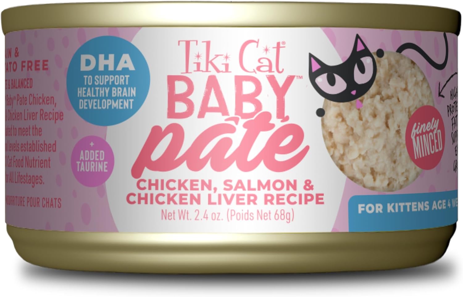 Tiki Cat Baby Pate Grain-Free Minced Chicken Salmon and Chicken Liver Kitten Canned Cat Food - 2.4 Oz - Case of 12 Default Title