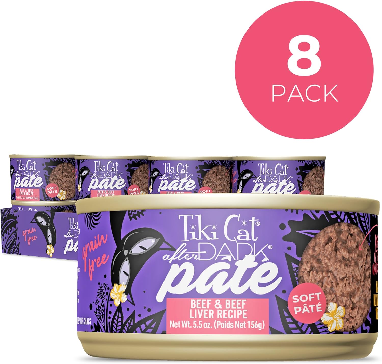 Tiki Cat After Dark Soft Pate Grain-Free Beef and Beef Liver Adult Canned Cat Food - 5.5 Oz - Case of 8