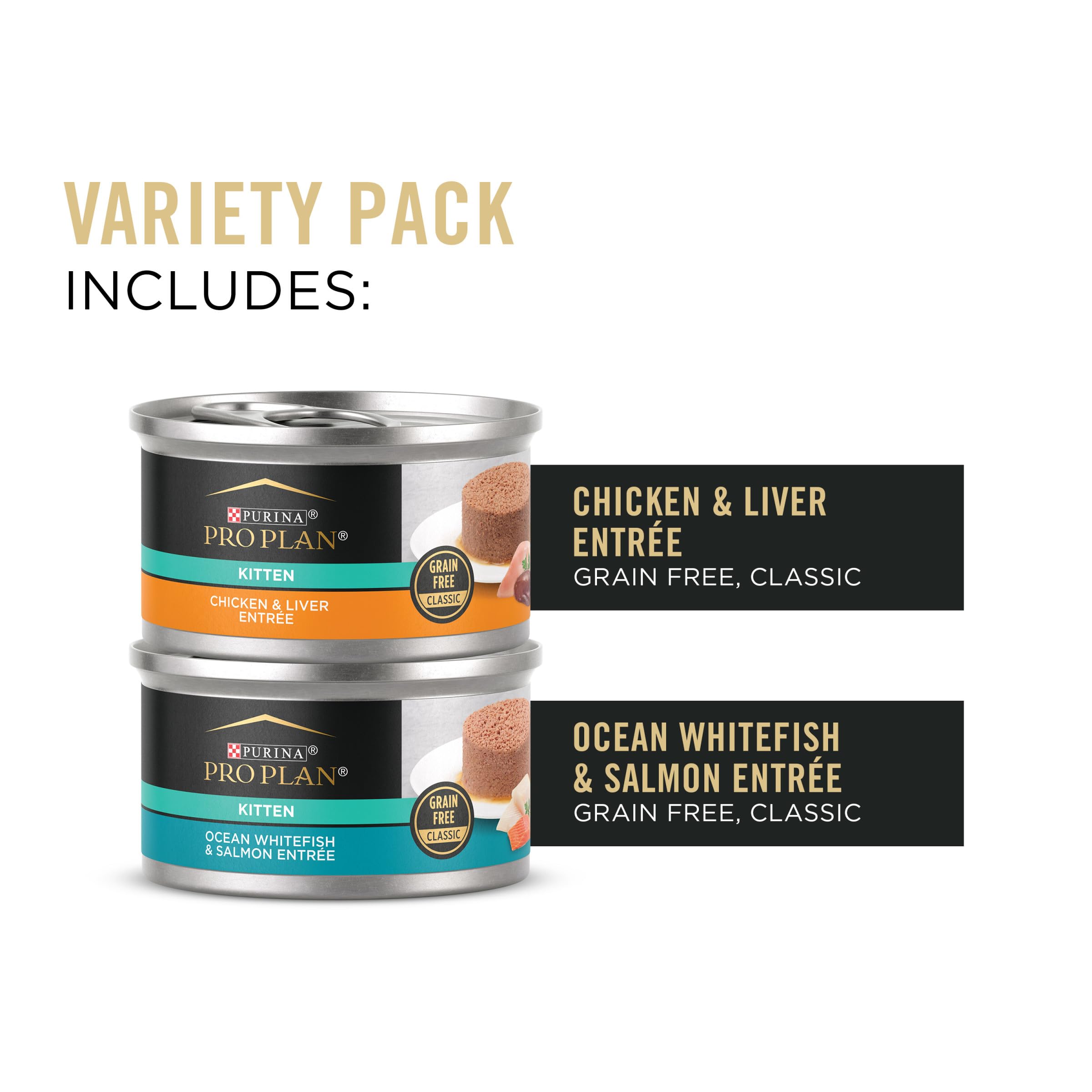 Purina Pro Plan Development Chicken Liver Salmon Tuna Oceanfish and Whitefish Entrée Kitten Canned Cat Food - Variety Pack - 3 Oz - 24 Count  