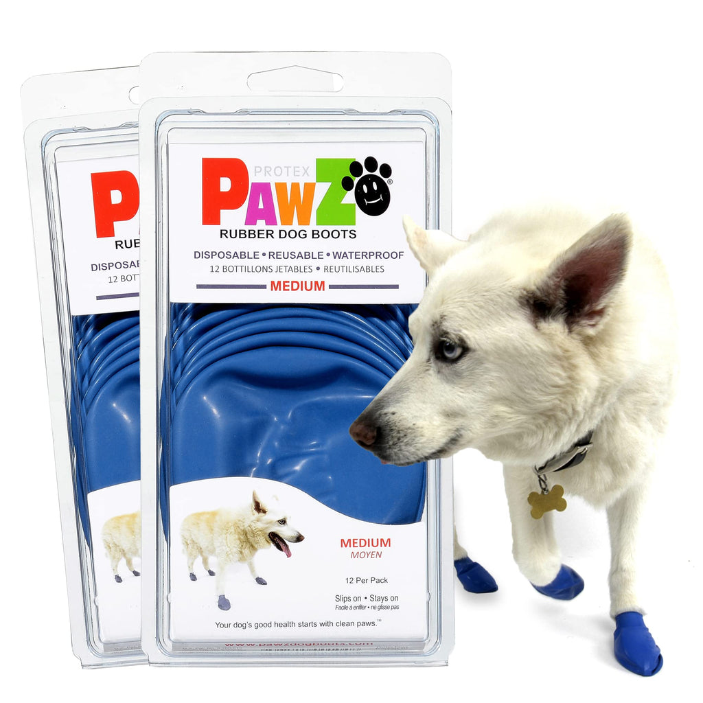 Pawz Waterproof Disposable and Reusable Rubberized Dog Boots - Blue - Medium - 12 Pack  
