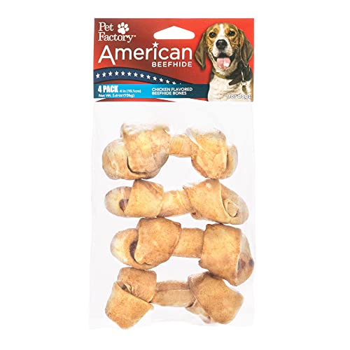 Pet Factory American Beefhide Chicken Flavored Knotted Bones Natural Dog Chews - 4-5 Inch - 4 Pack Default Title