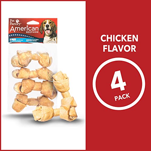 Pet Factory American Beefhide Chicken Flavored Knotted Bones Natural Dog Chews - 4-5 Inch - 4 Pack