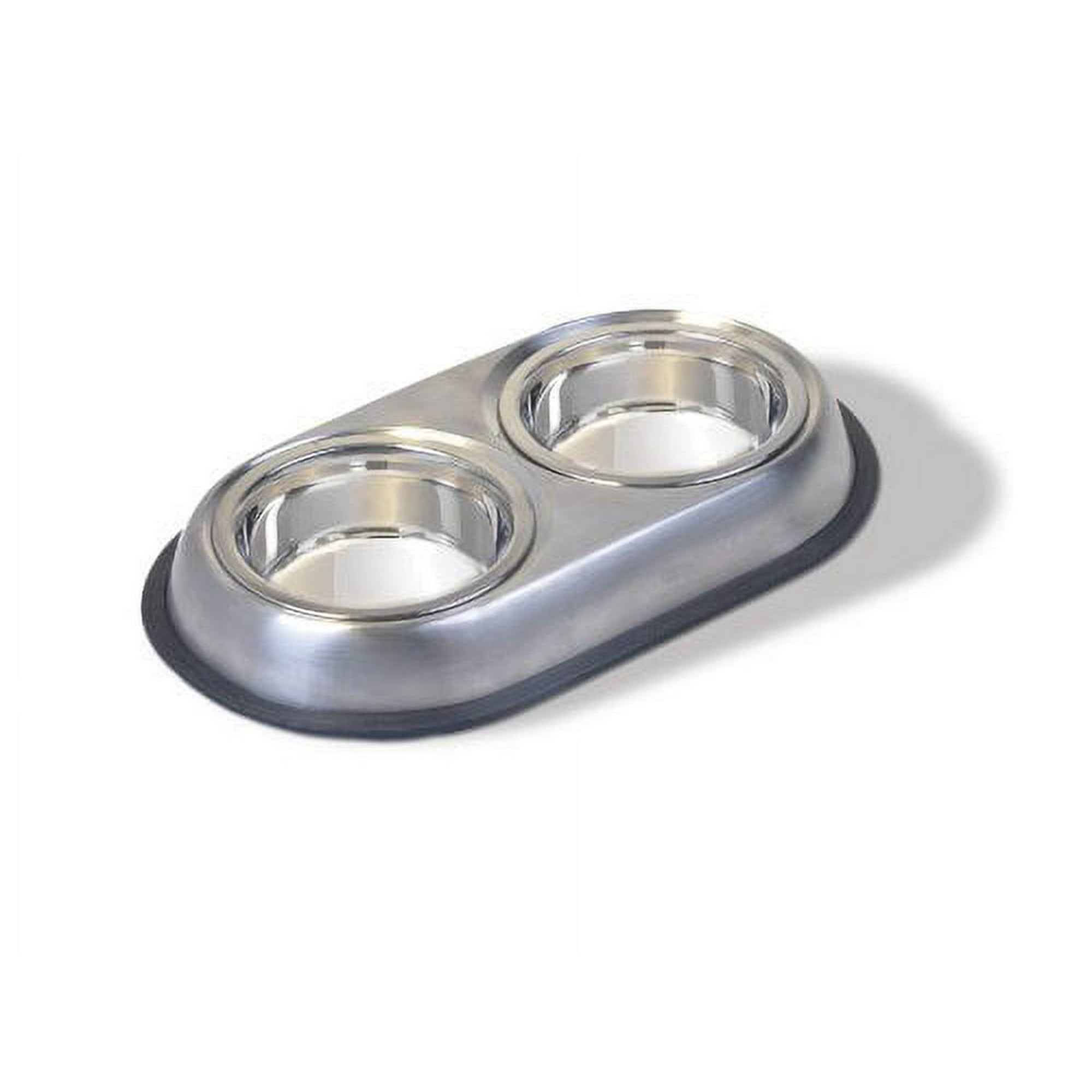 Van Ness Non-Skid Double Dish Stainless Steel Dual 8 Ounce Food and Water Cat and Dog Bowl - 16 Oz