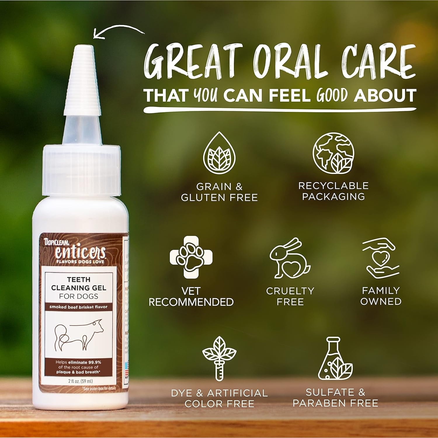 Tropiclean Enticers Smoked Beef Brisket Flavor Dental Oral Dog Teeth Cleaning Gel - 2 Oz
