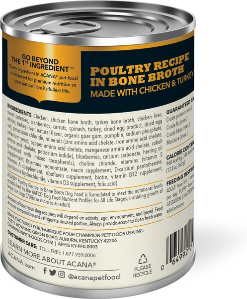 Acana 'Kentucky Dogstar Chicken' Poultry Recipe in Bone Broth Dog Food - 12/12.8 oz Cans - Case of 1