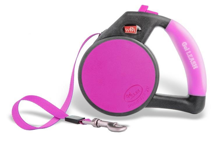 Wigzi Gel Handle Gripped Tape Retractable Nylon Dog Leash - Pink - Medium - Up to 16 Feet  